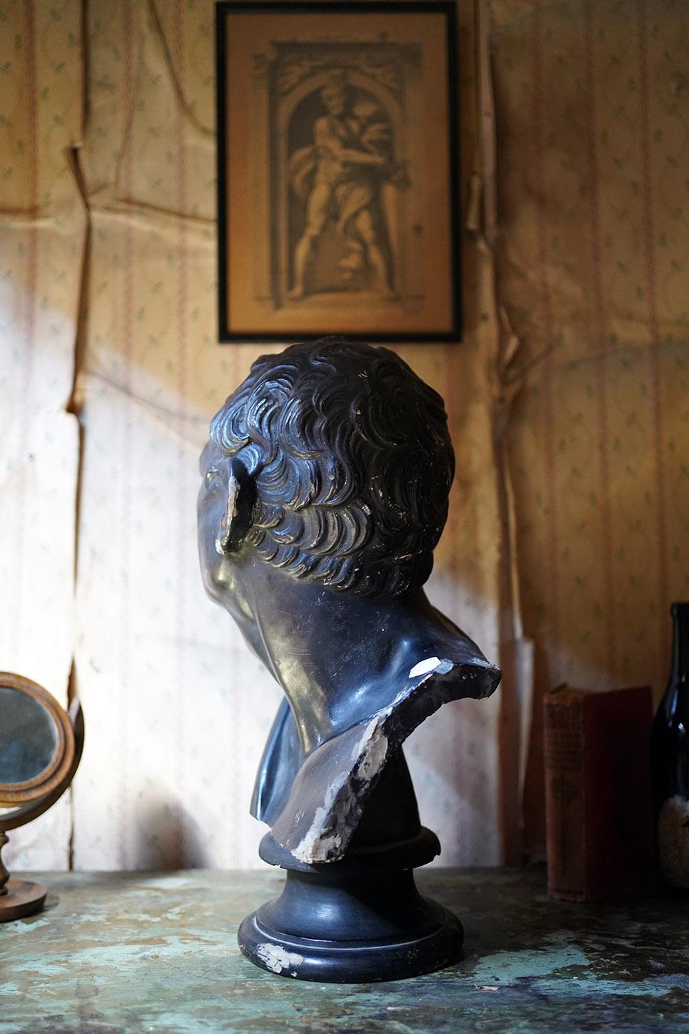 19thC Black Painted Plaster Library Bust of Demosthenes; Wormington Grange 4