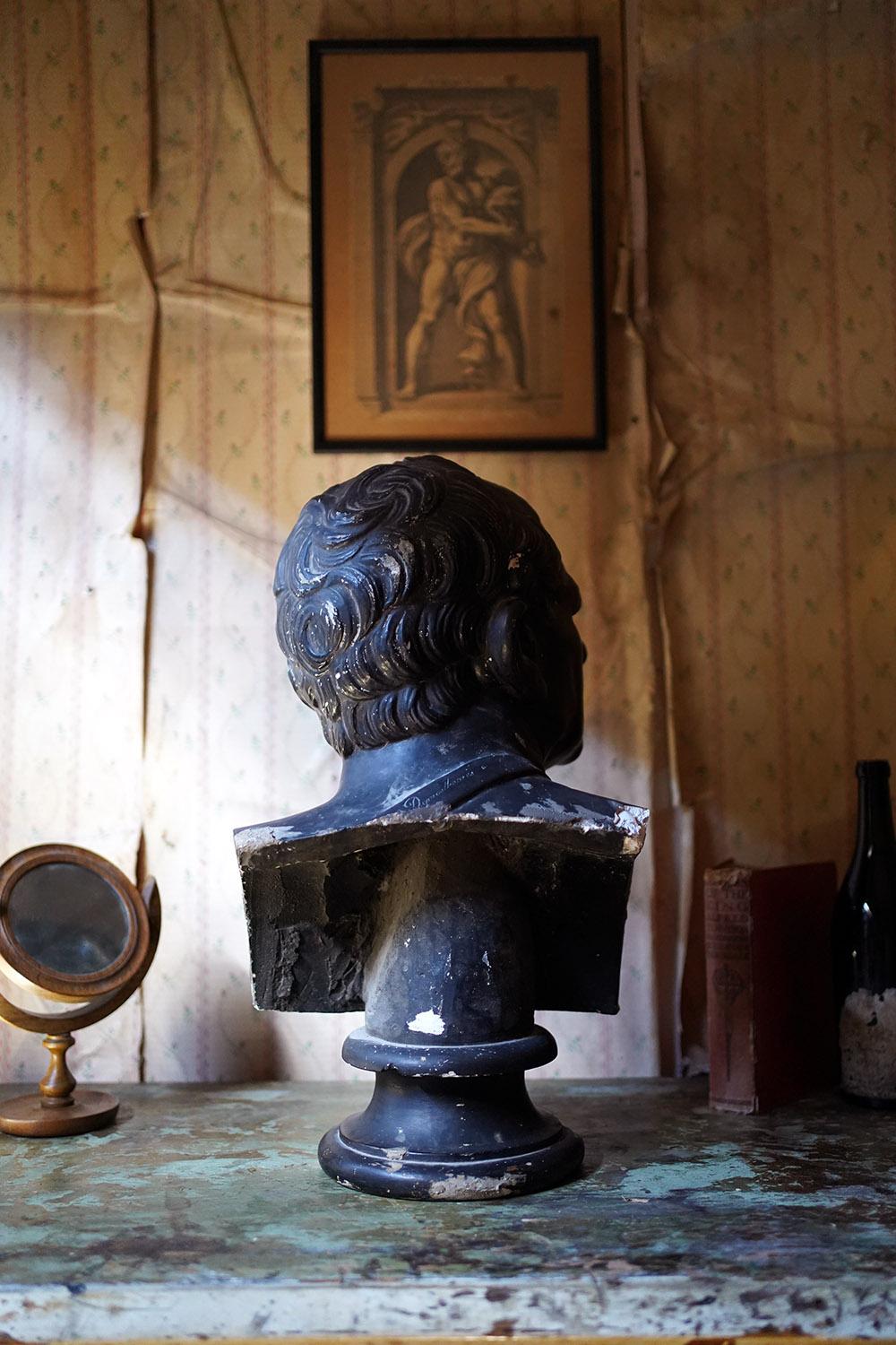 19thC Black Painted Plaster Library Bust of Demosthenes; Wormington Grange 6