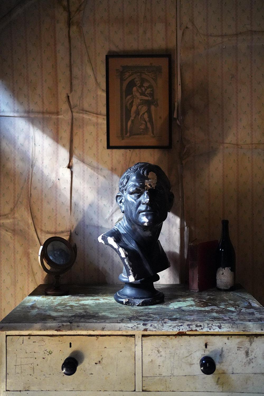 19thC Black Painted Plaster Library Bust of Demosthenes; Wormington Grange 11