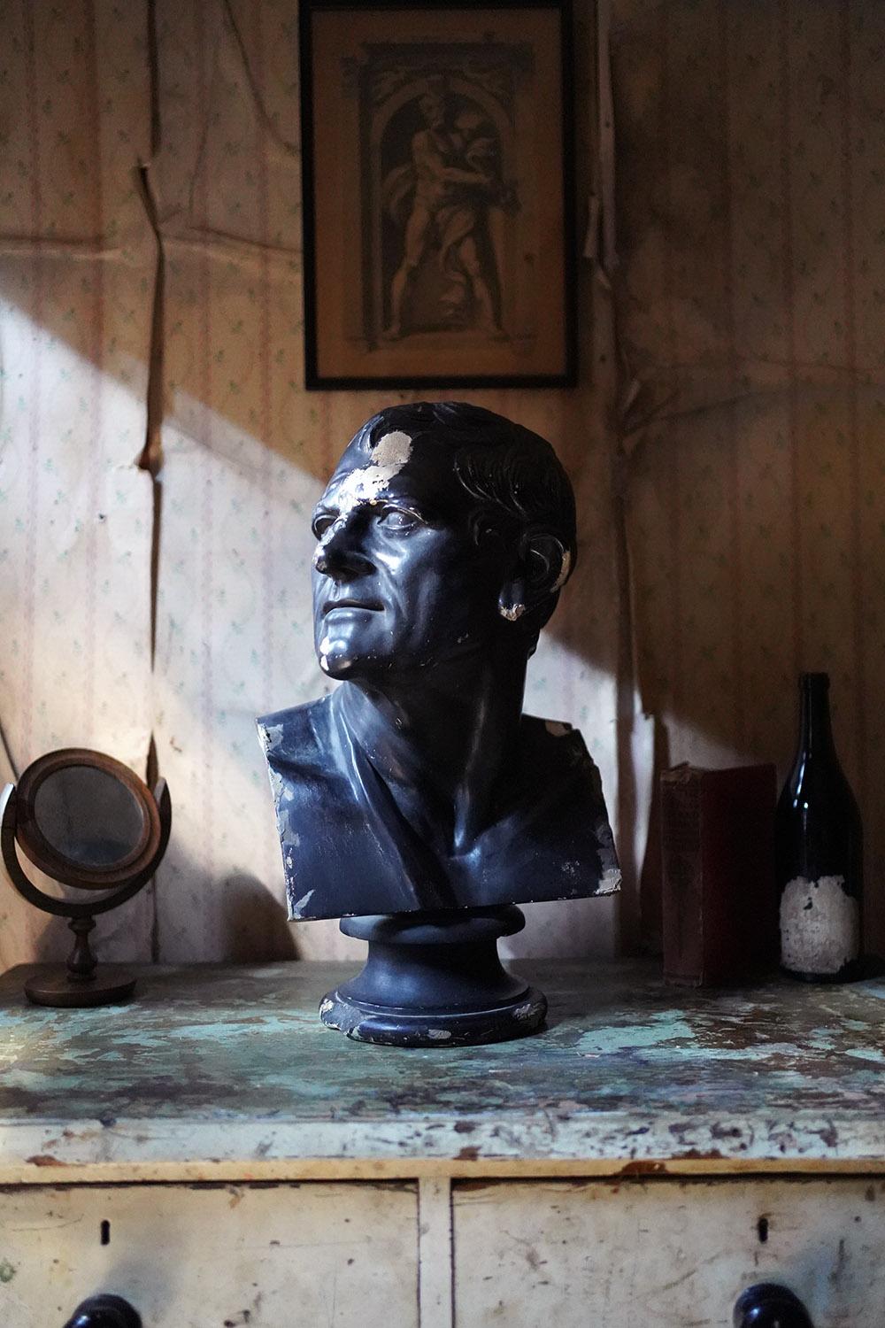 19thC Black Painted Plaster Library Bust of Demosthenes; Wormington Grange 13