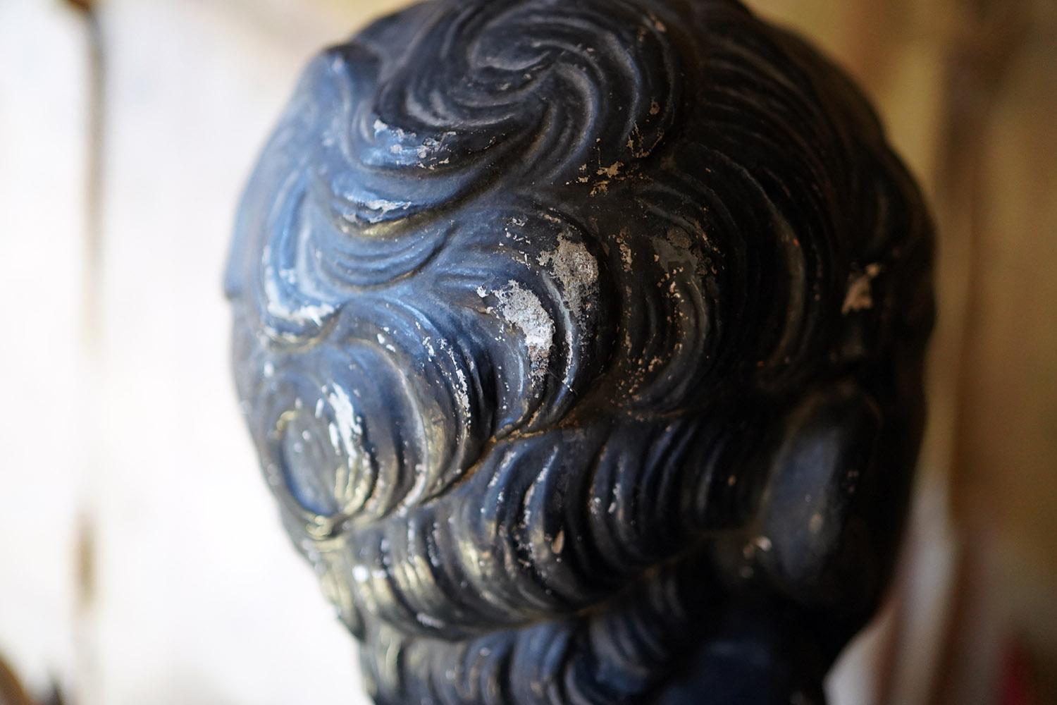 Late 19th Century 19thC Black Painted Plaster Library Bust of Demosthenes; Wormington Grange