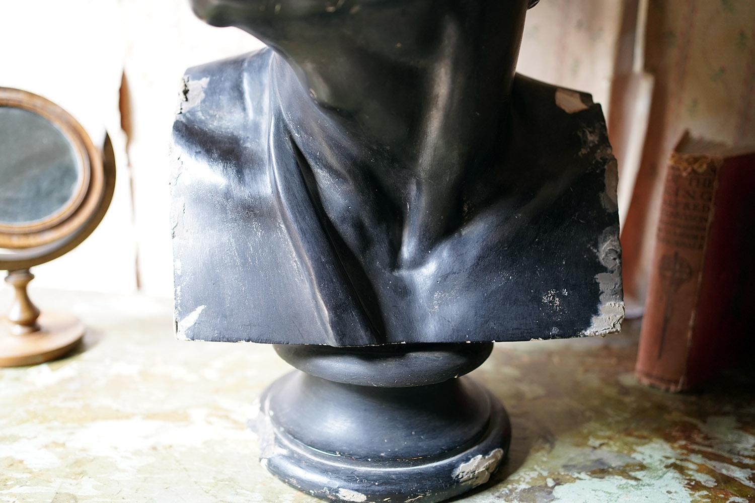 19thC Black Painted Plaster Library Bust of Demosthenes; Wormington Grange 2