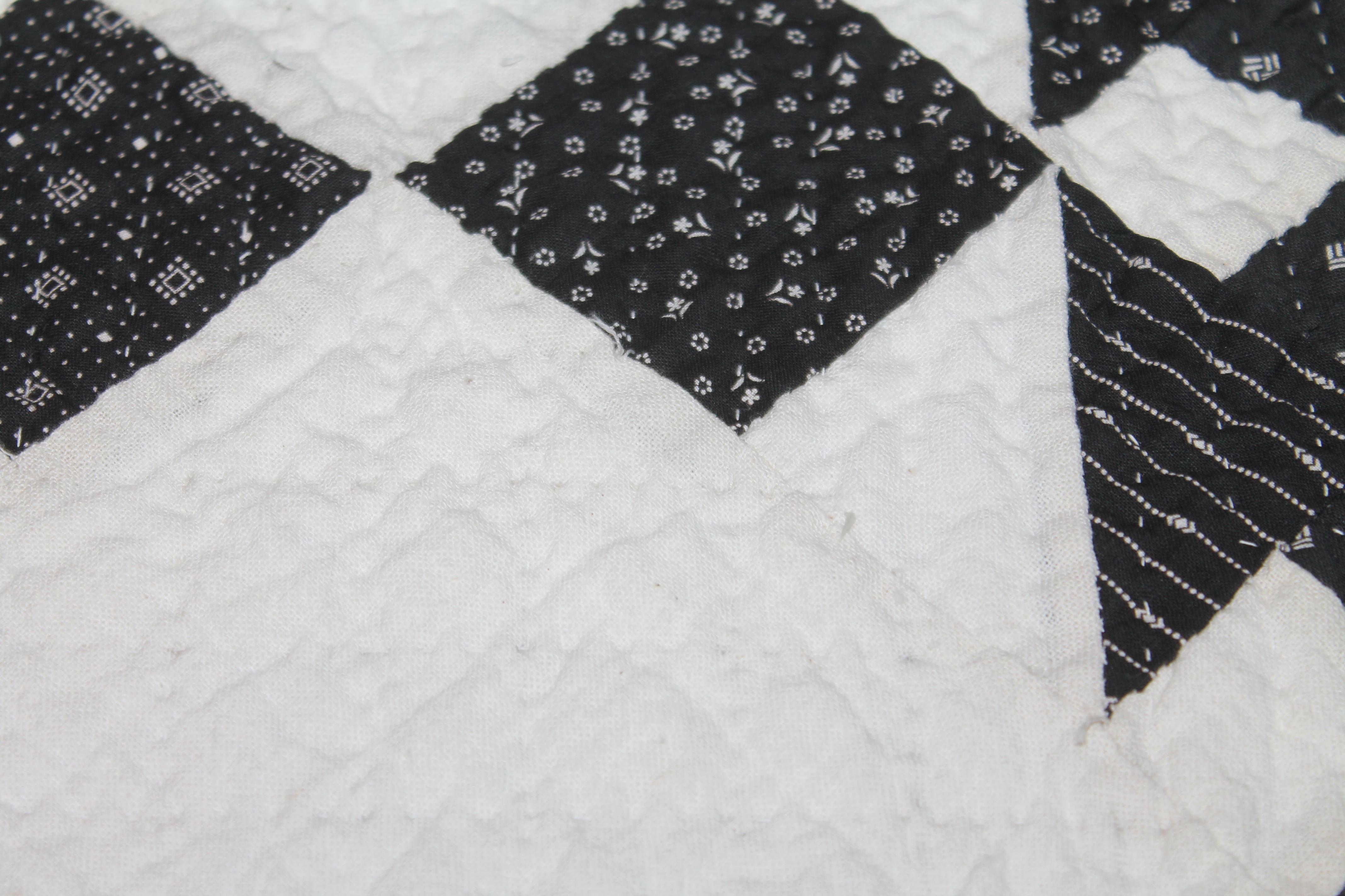 Hand-Crafted 19th Century Black and White Geometric Quilt