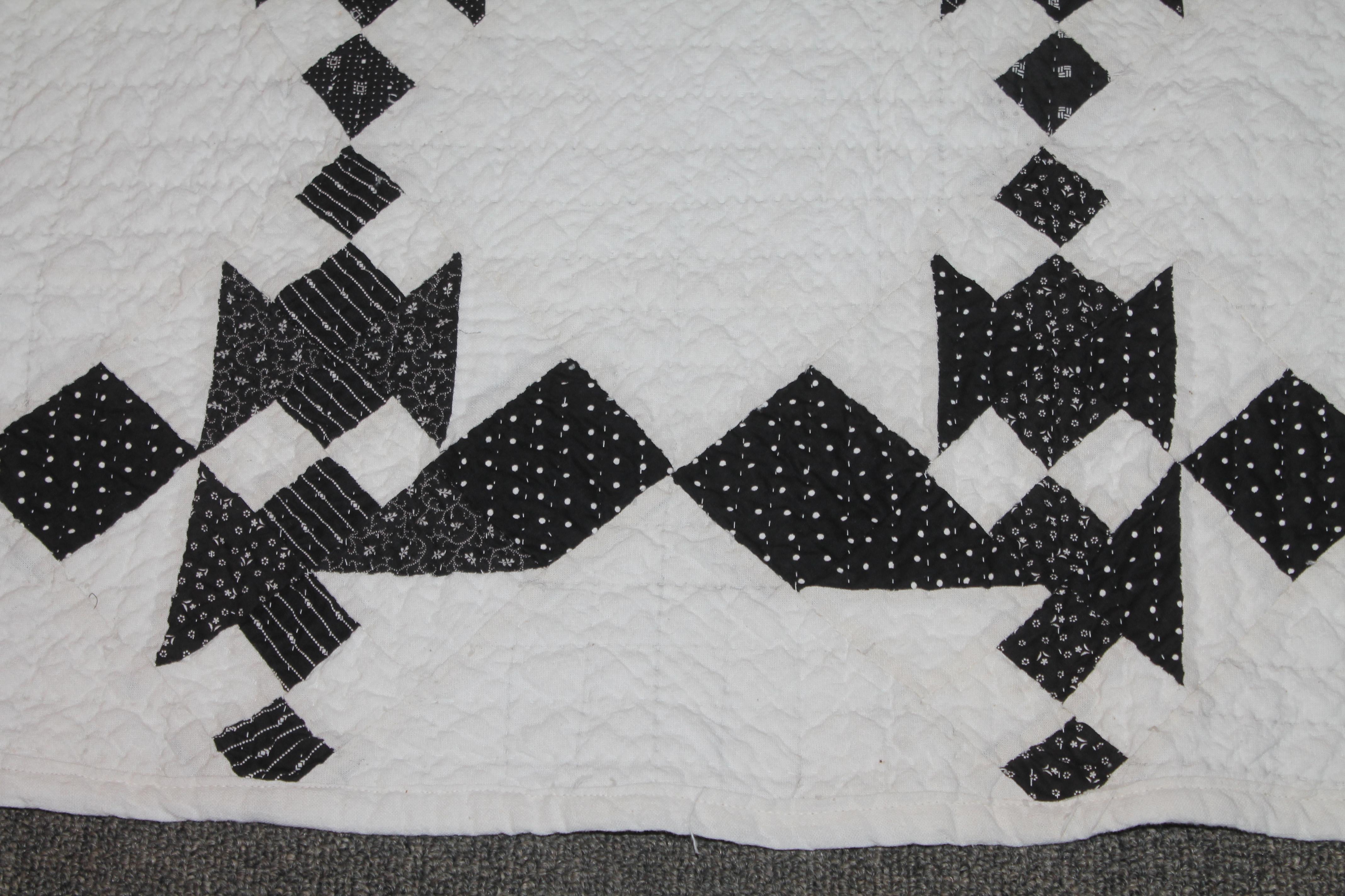 Cotton 19th Century Black and White Geometric Quilt