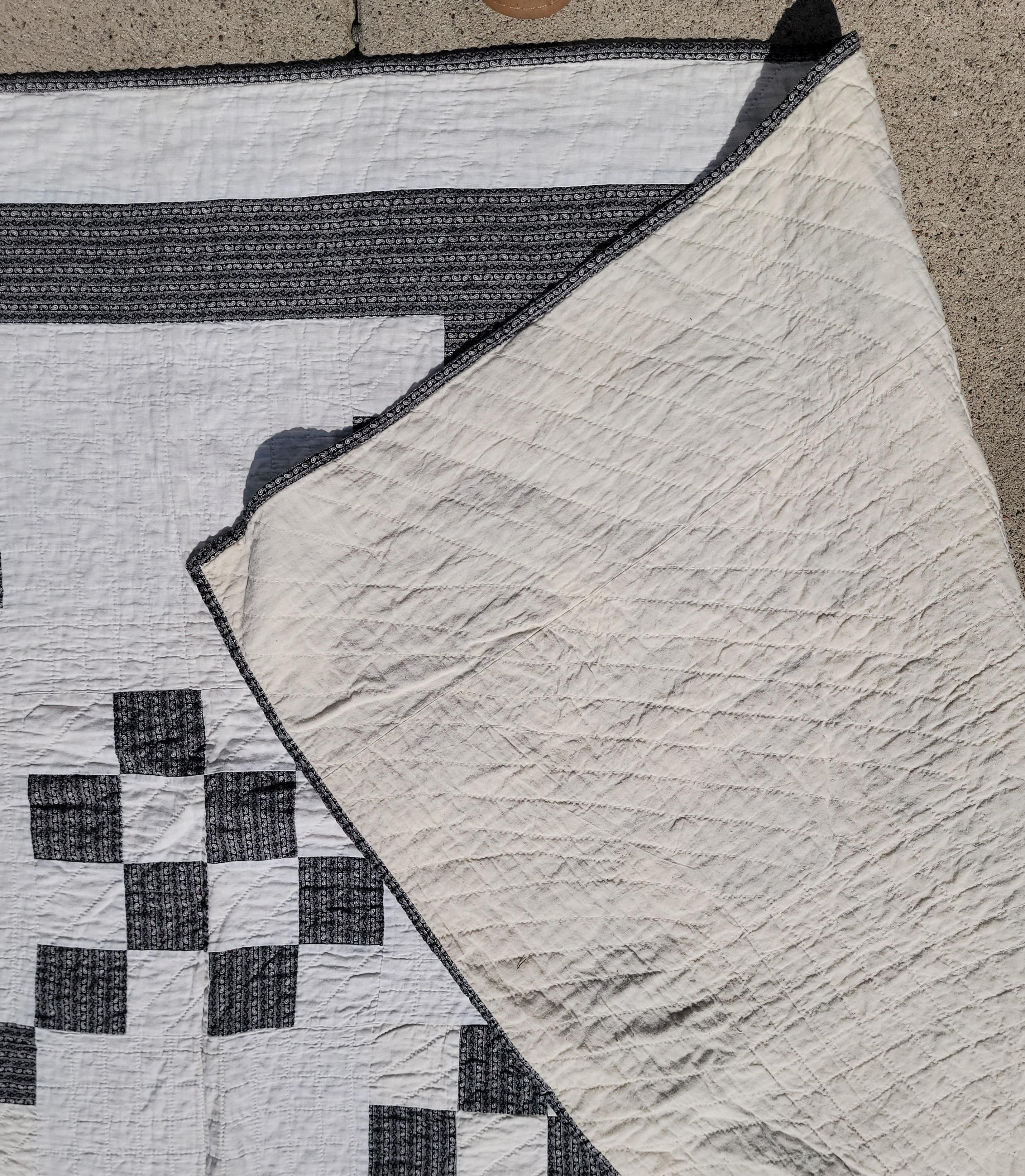 19Thc Colcha de un parche en blanco y negro Estadounidense en venta