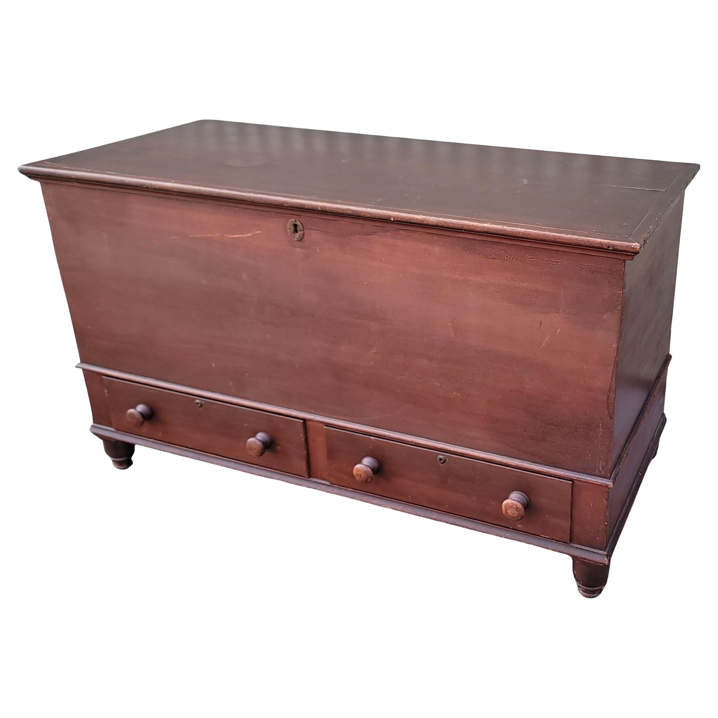 19thc Blanket Chest ( Dower Chest ) With Two Drawers Below