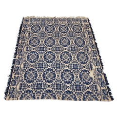 19thc Blue and White Wool Coverlet - Circa 1850