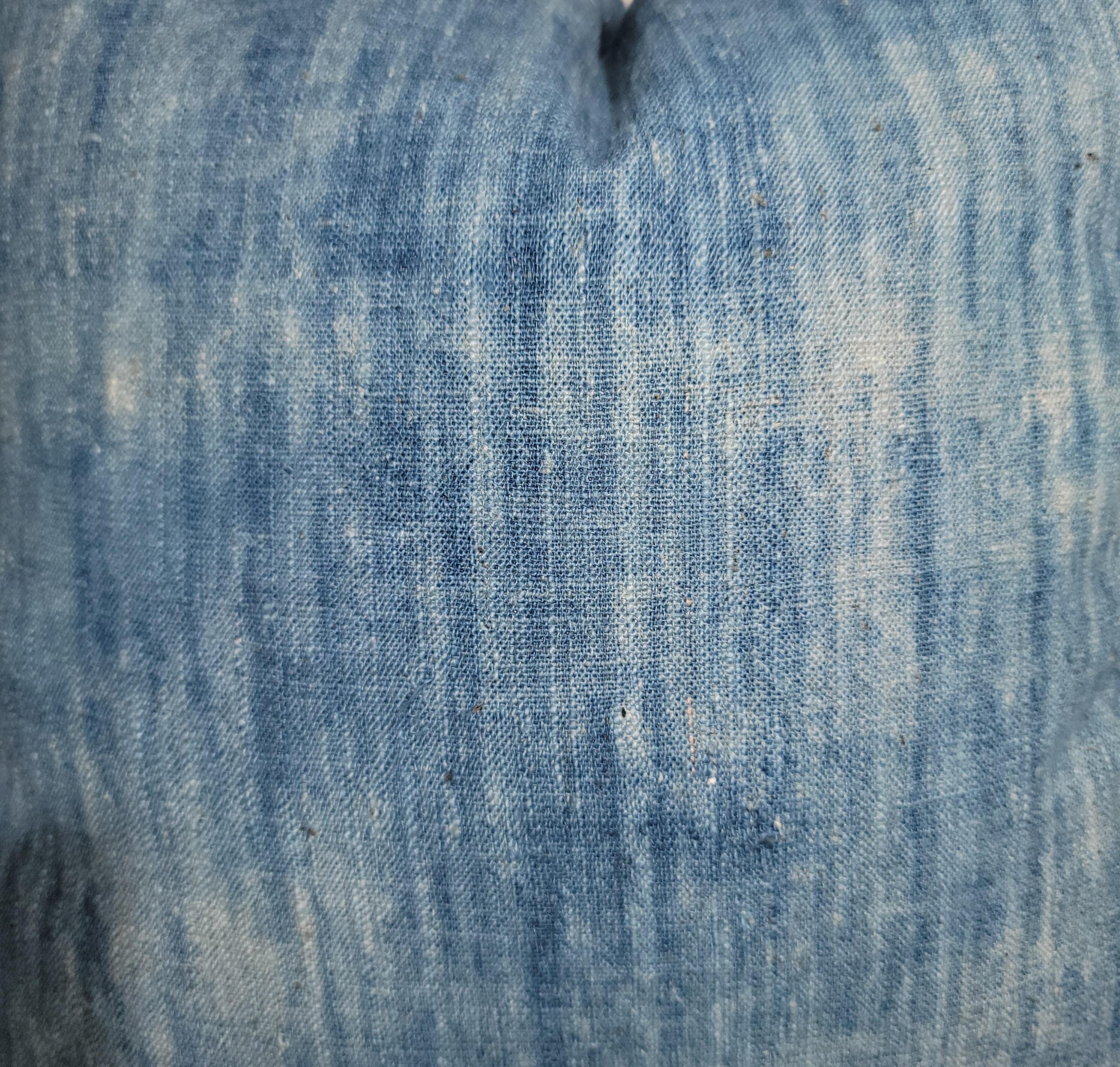 19Thc Cotton homespun  linen fabric pillows.Blue on the front & white linen backing.