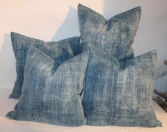 19th Century Blue Homespun Linen Pillows / Group of Four