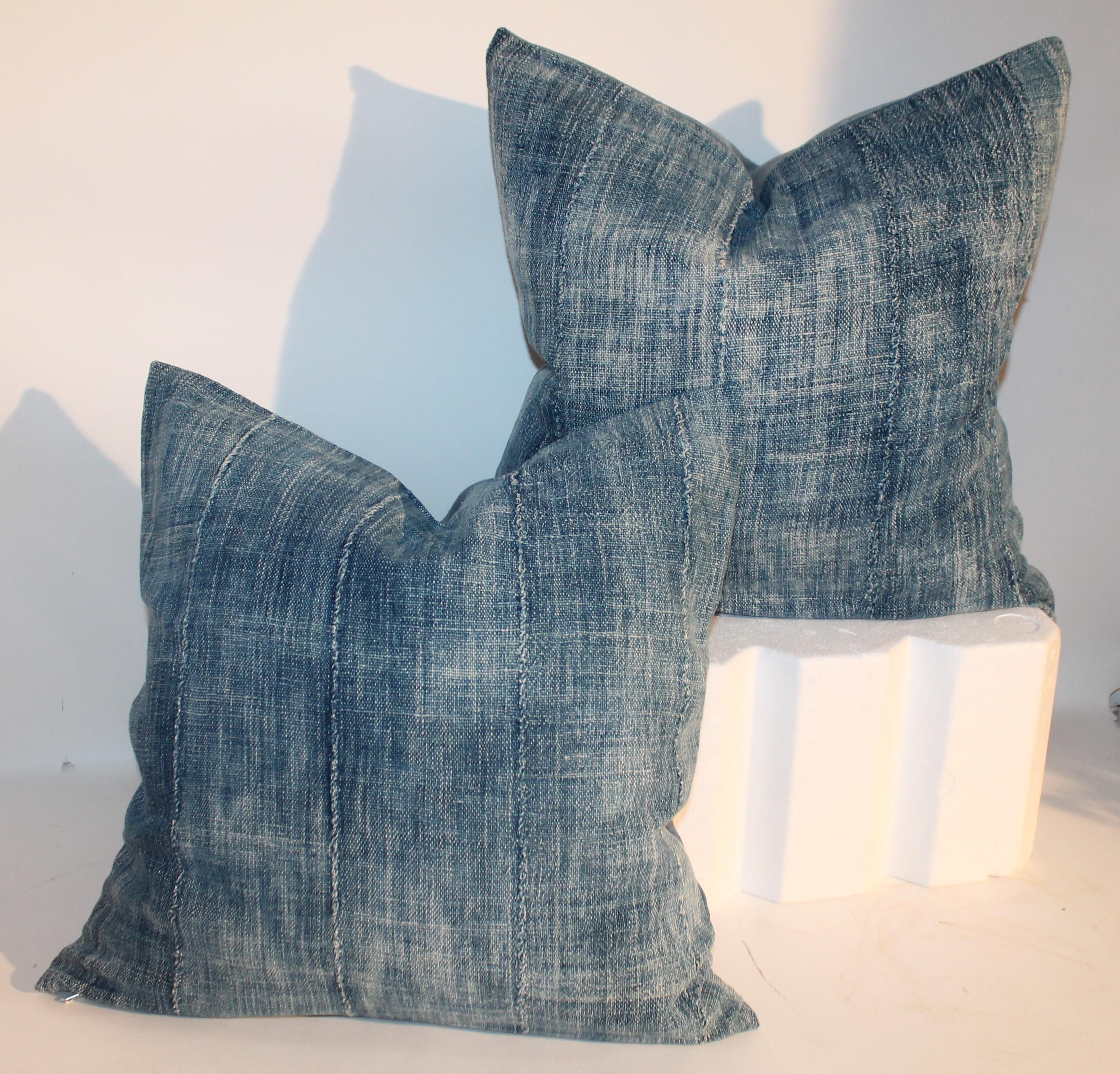 20th Century 19th Century Blue Homespun Linen Pillows / Group of Four For Sale