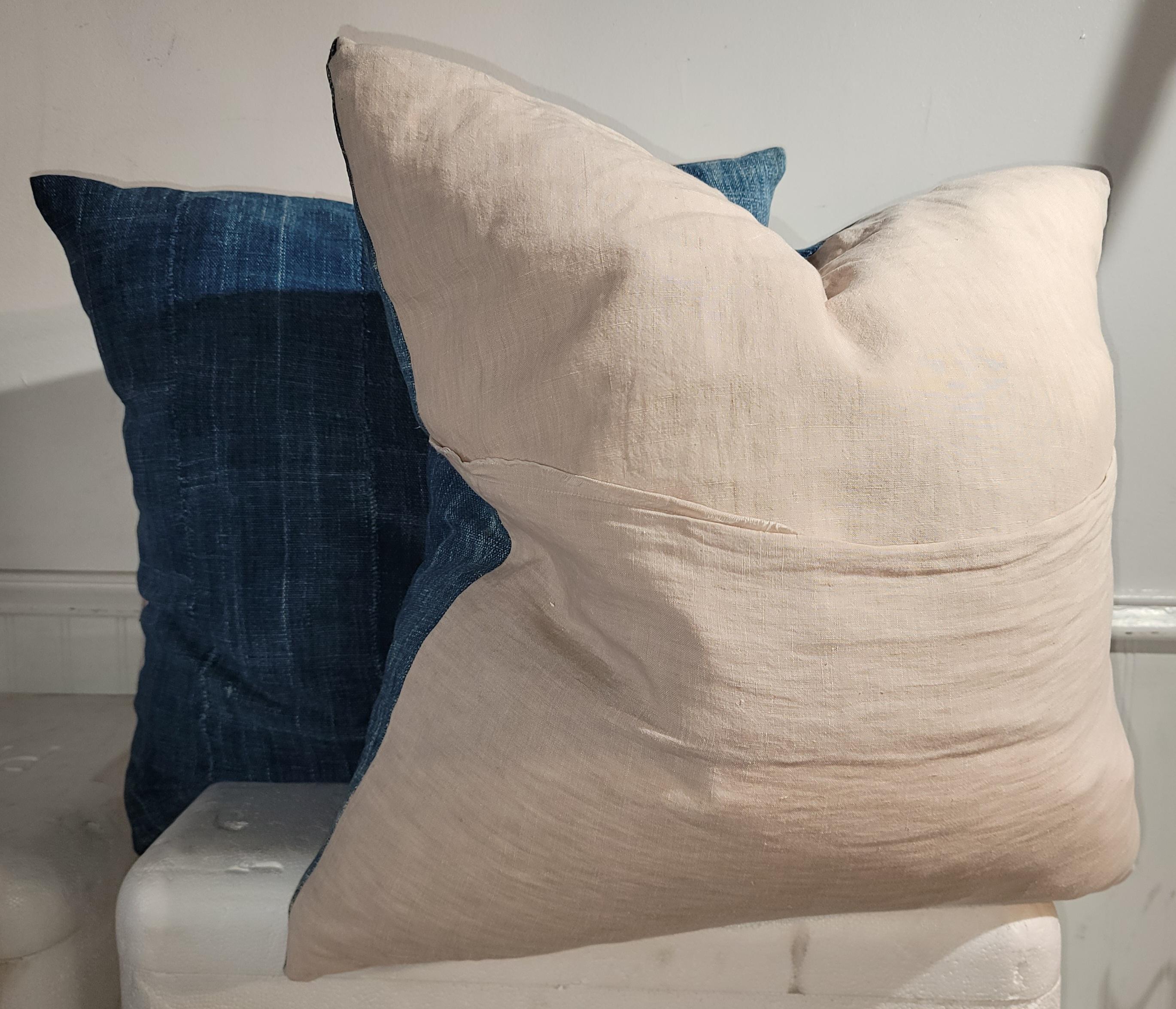 American 19Thc Blue Linen Homespun Pillows, Pair