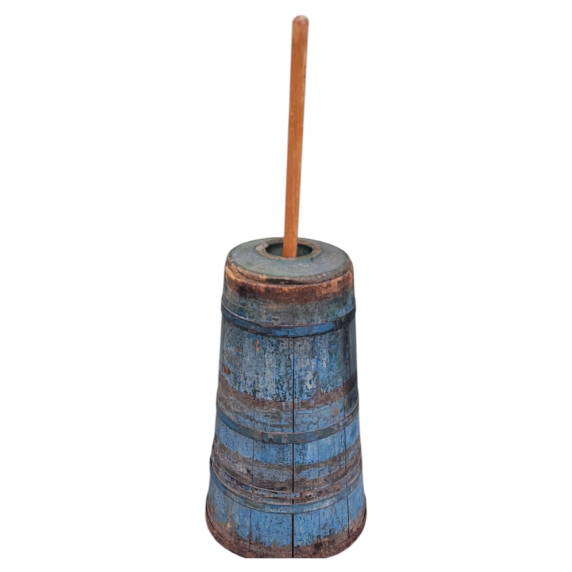 19thc Blue Painted Butter Churn From PA For Sale