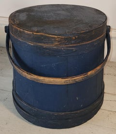 19thc Blue Painted Firkin in Original Paint