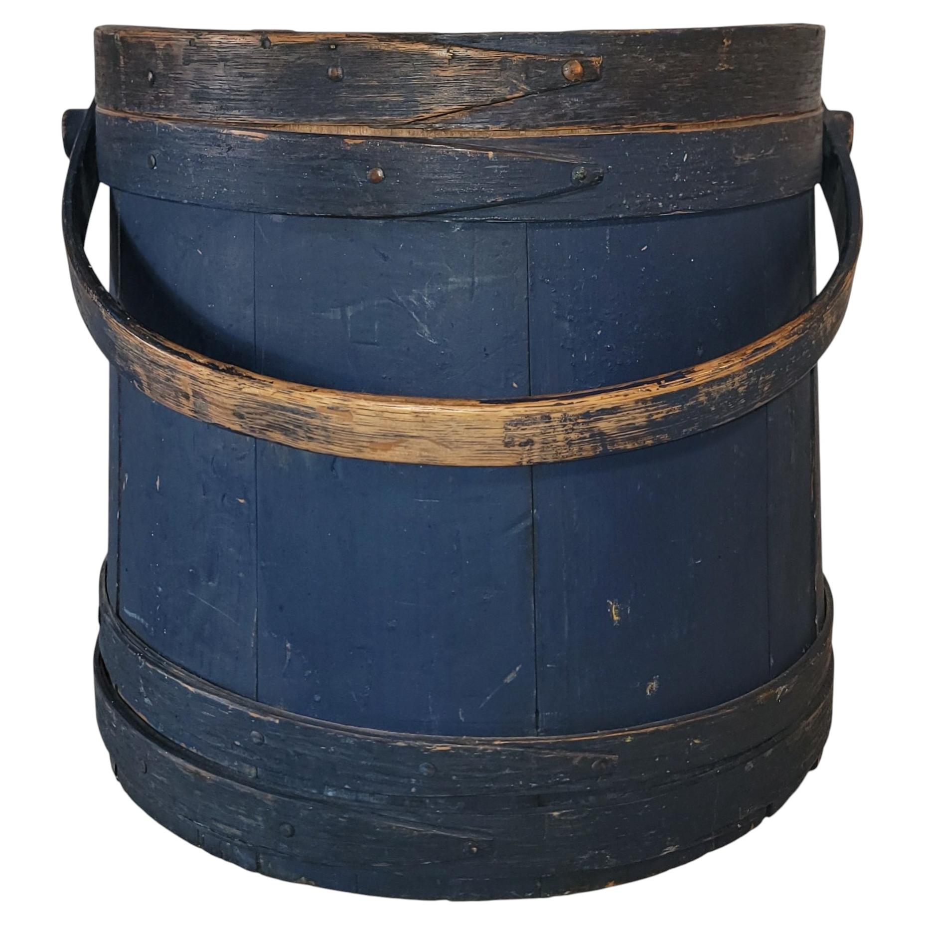 19thc Blue Painted Firkin in Original Paint