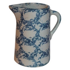 Antique 19thc Blue Sponge Ware Smoke Pattern