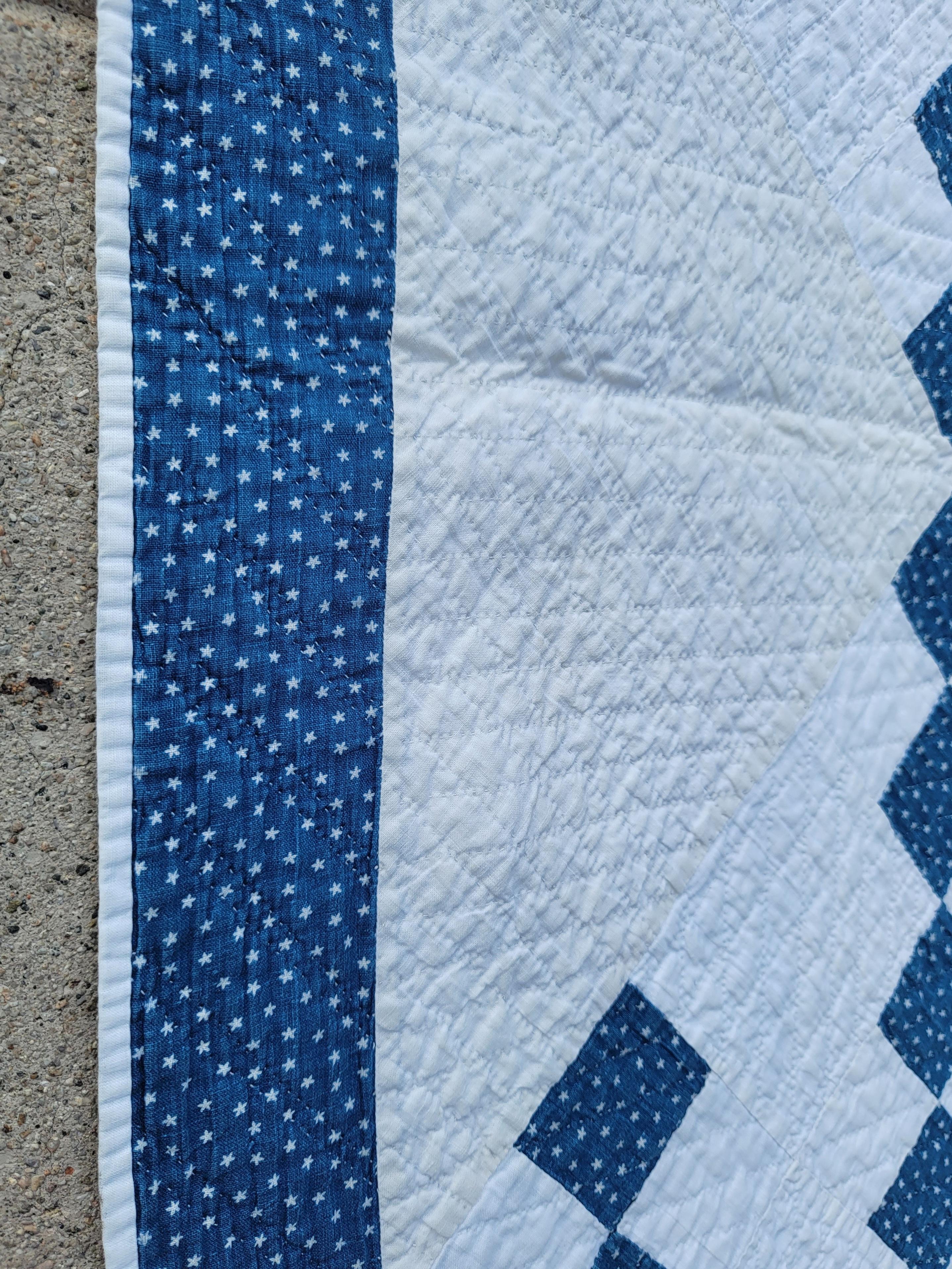 American 19Thc Blue & White Bow Tie Quilt For Sale