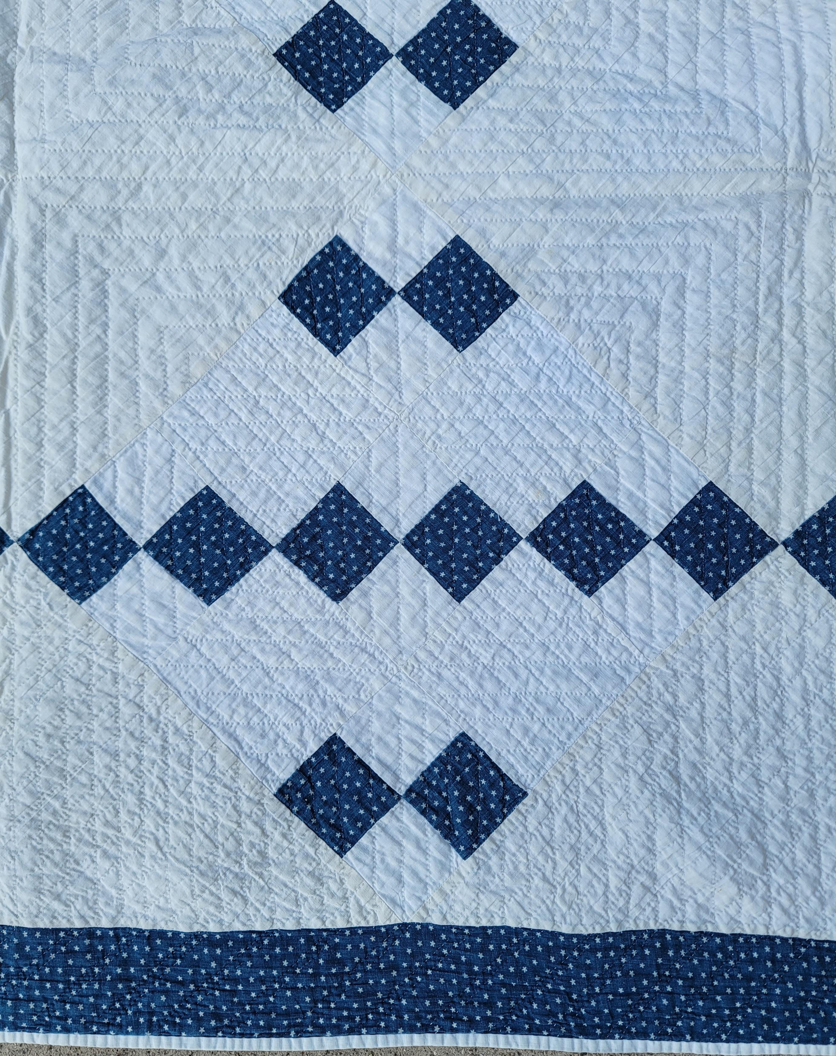 Hand-Knotted 19Thc Blue & White Bow Tie Quilt For Sale