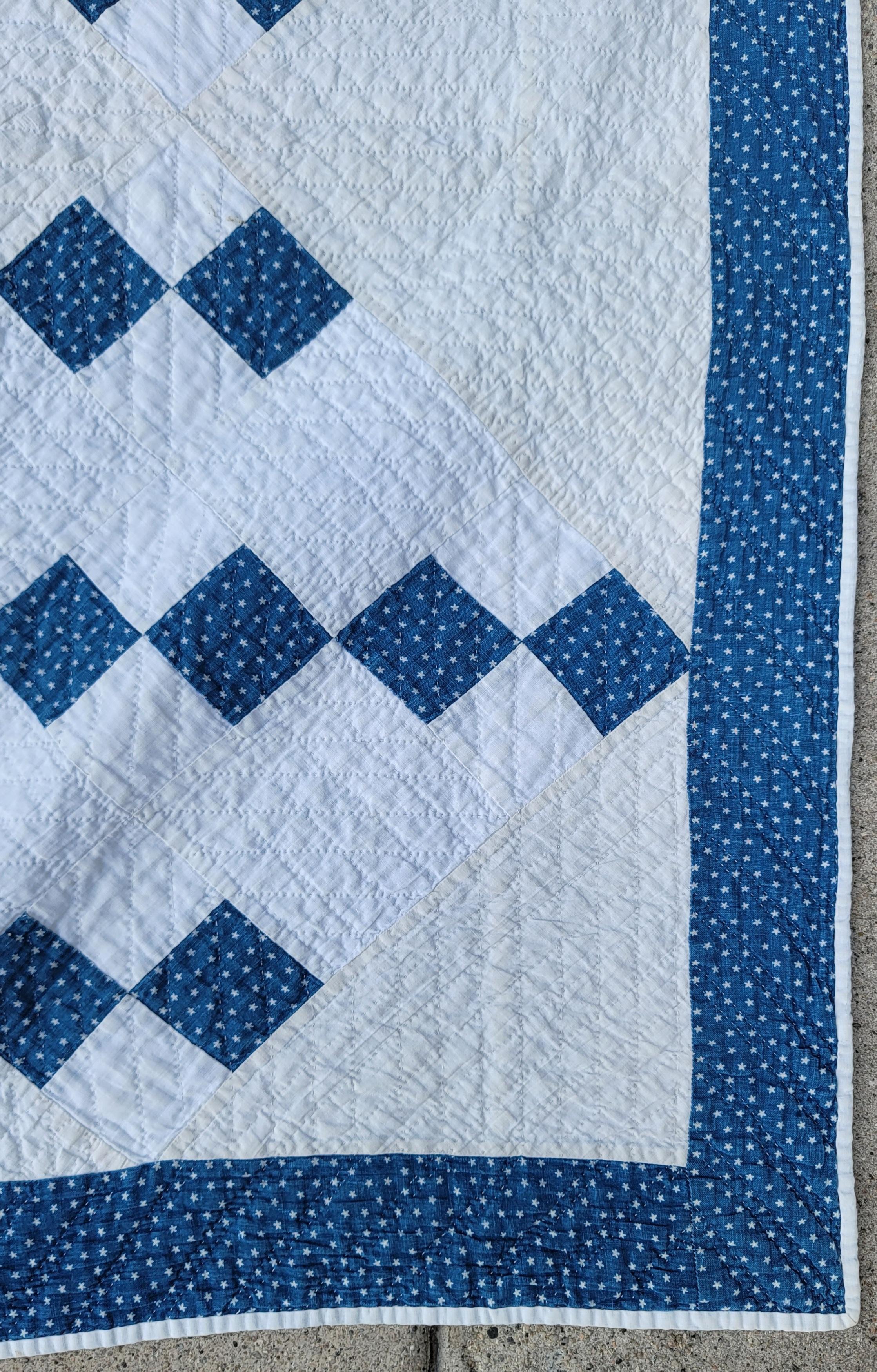 19Thc Blue & White Bow Tie Quilt In Good Condition For Sale In Los Angeles, CA