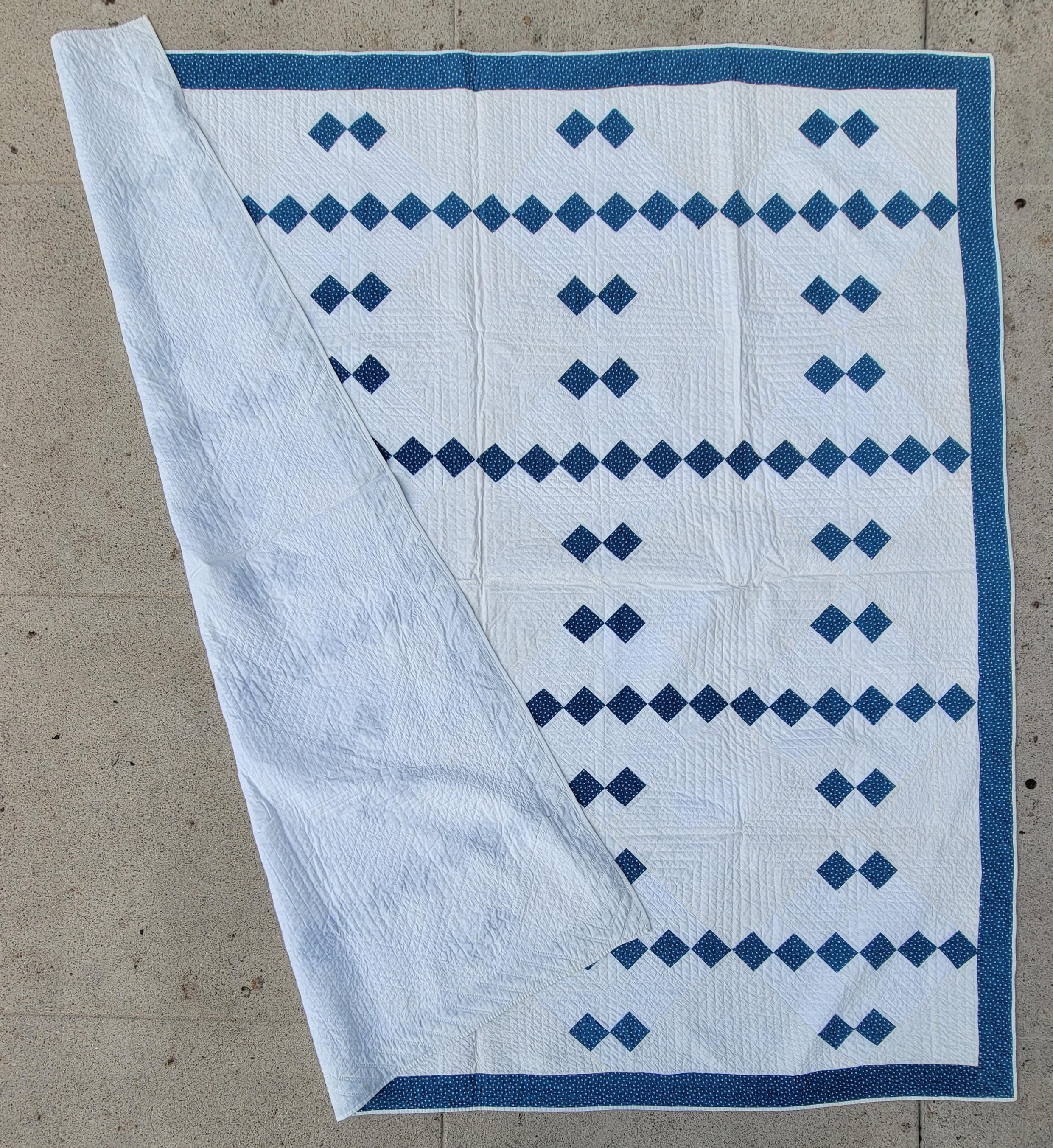 Late 19th Century 19Thc Blue & White Bow Tie Quilt For Sale