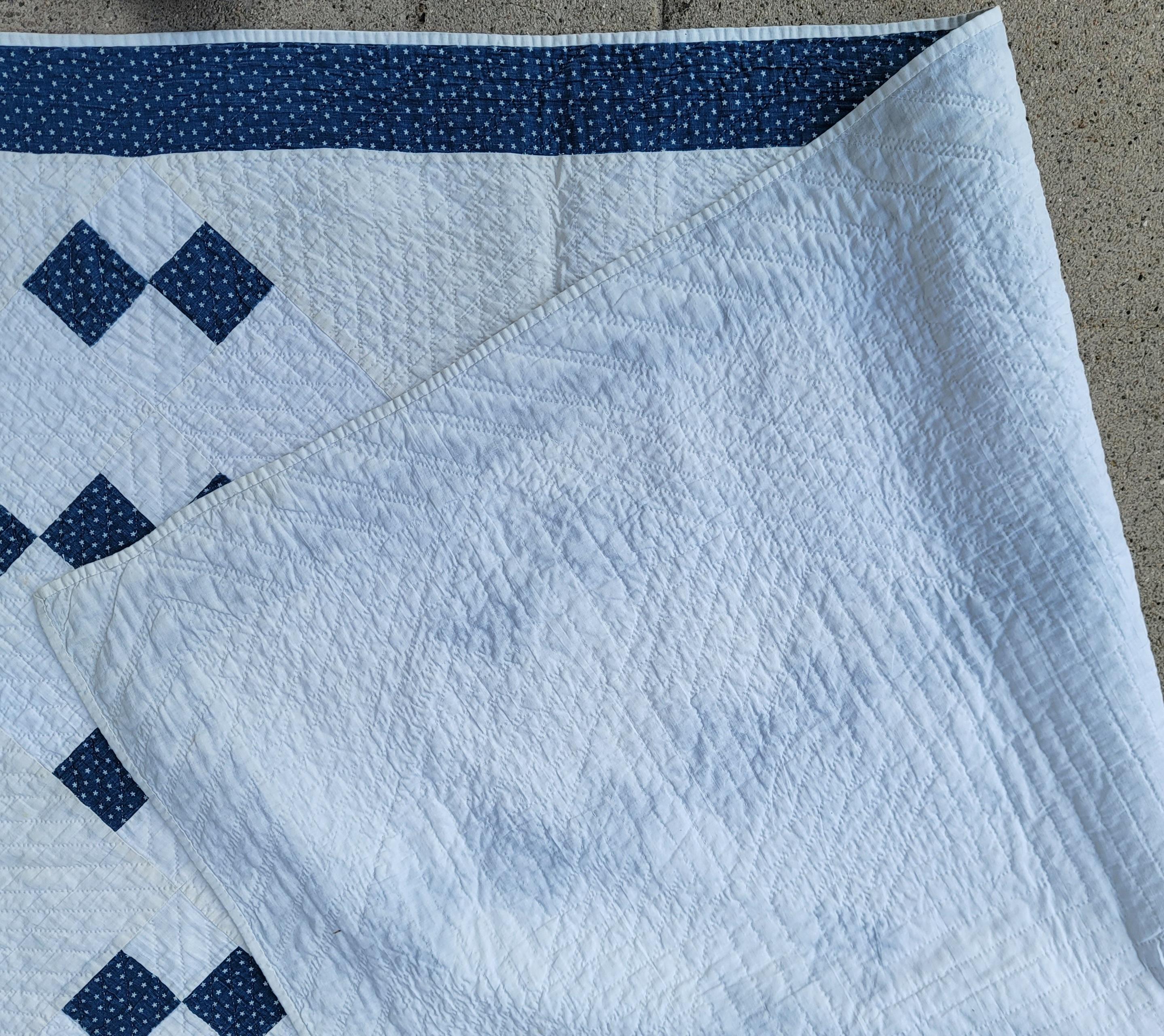 Cotton 19Thc Blue & White Bow Tie Quilt For Sale