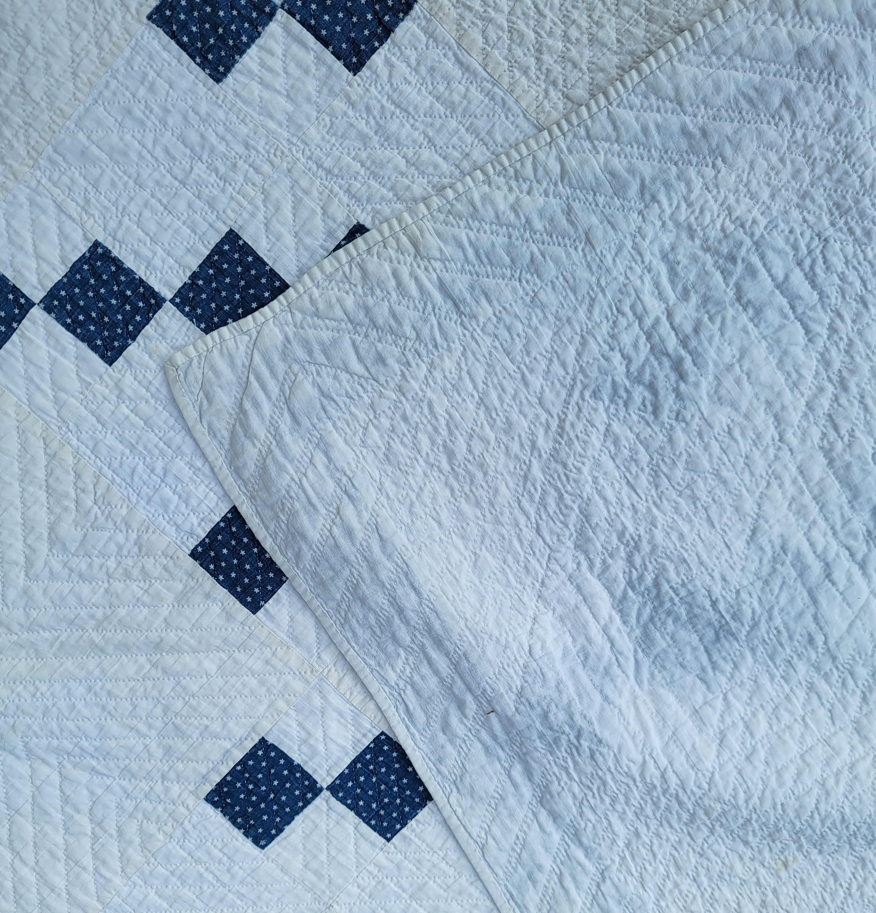 19Thc Blue & White Bow Tie Quilt For Sale 1