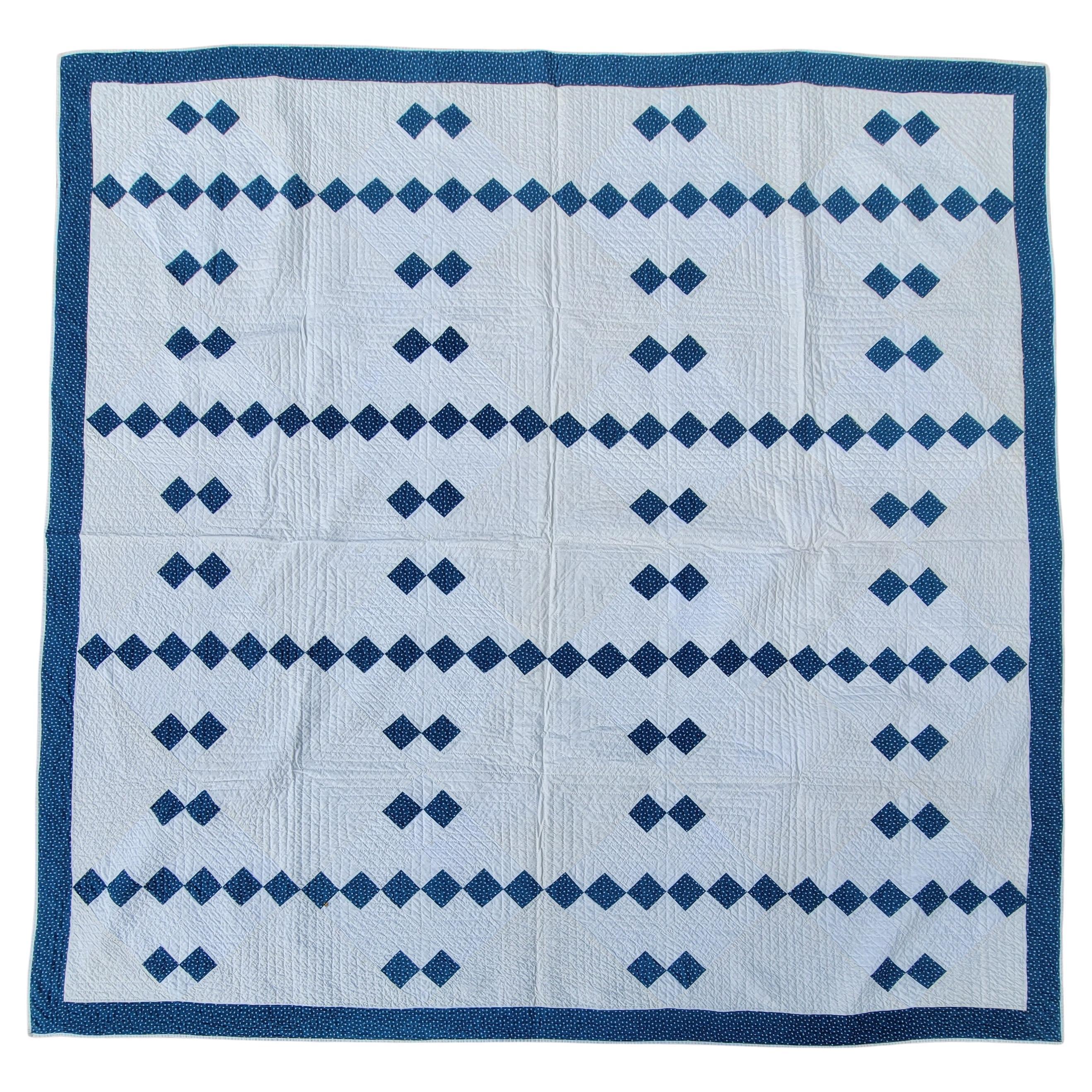 19Thc Blue & White Bow Tie Quilt For Sale