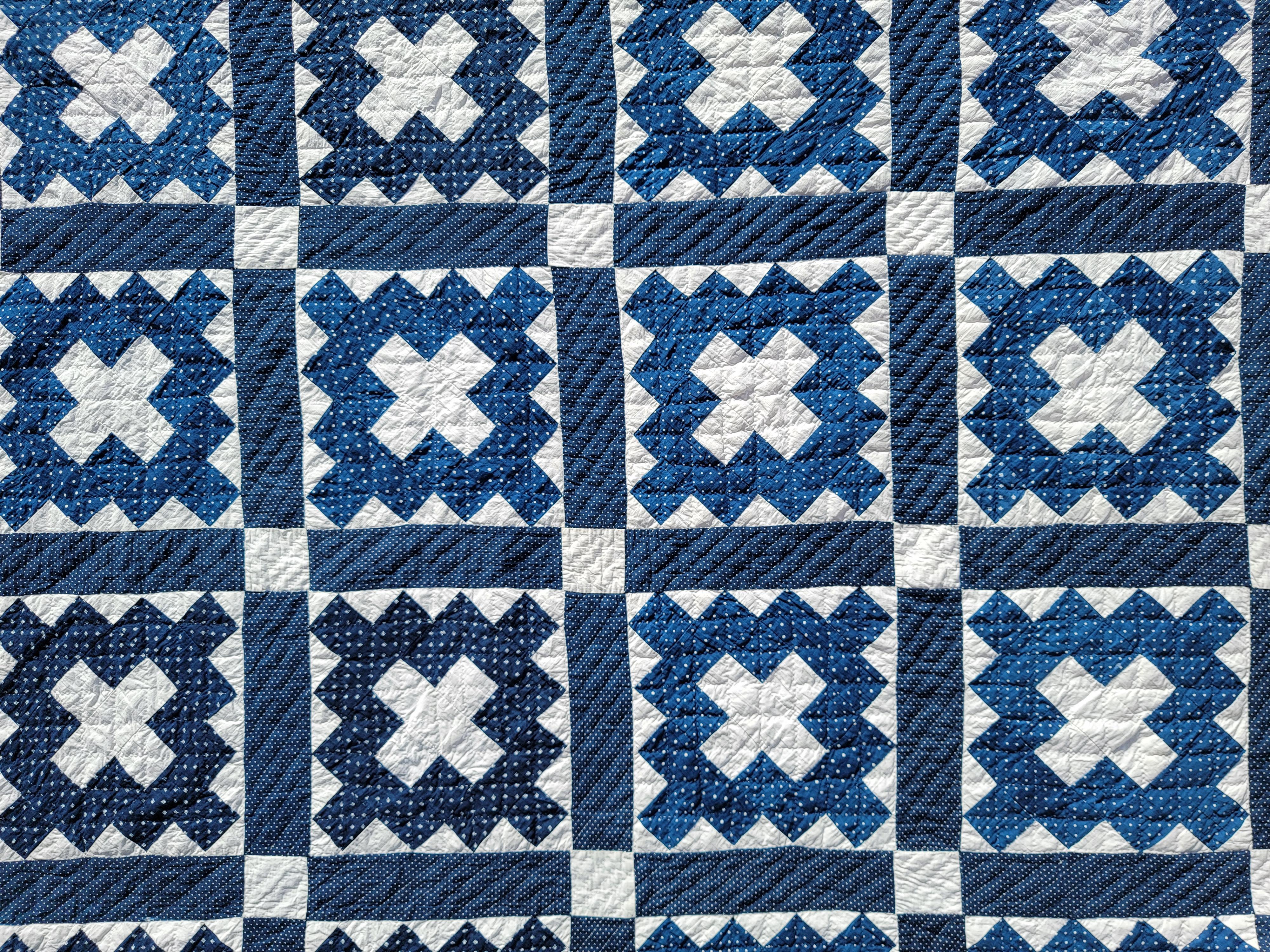 Adirondack 19thc Blue & White Chimney Sweep Quilt For Sale