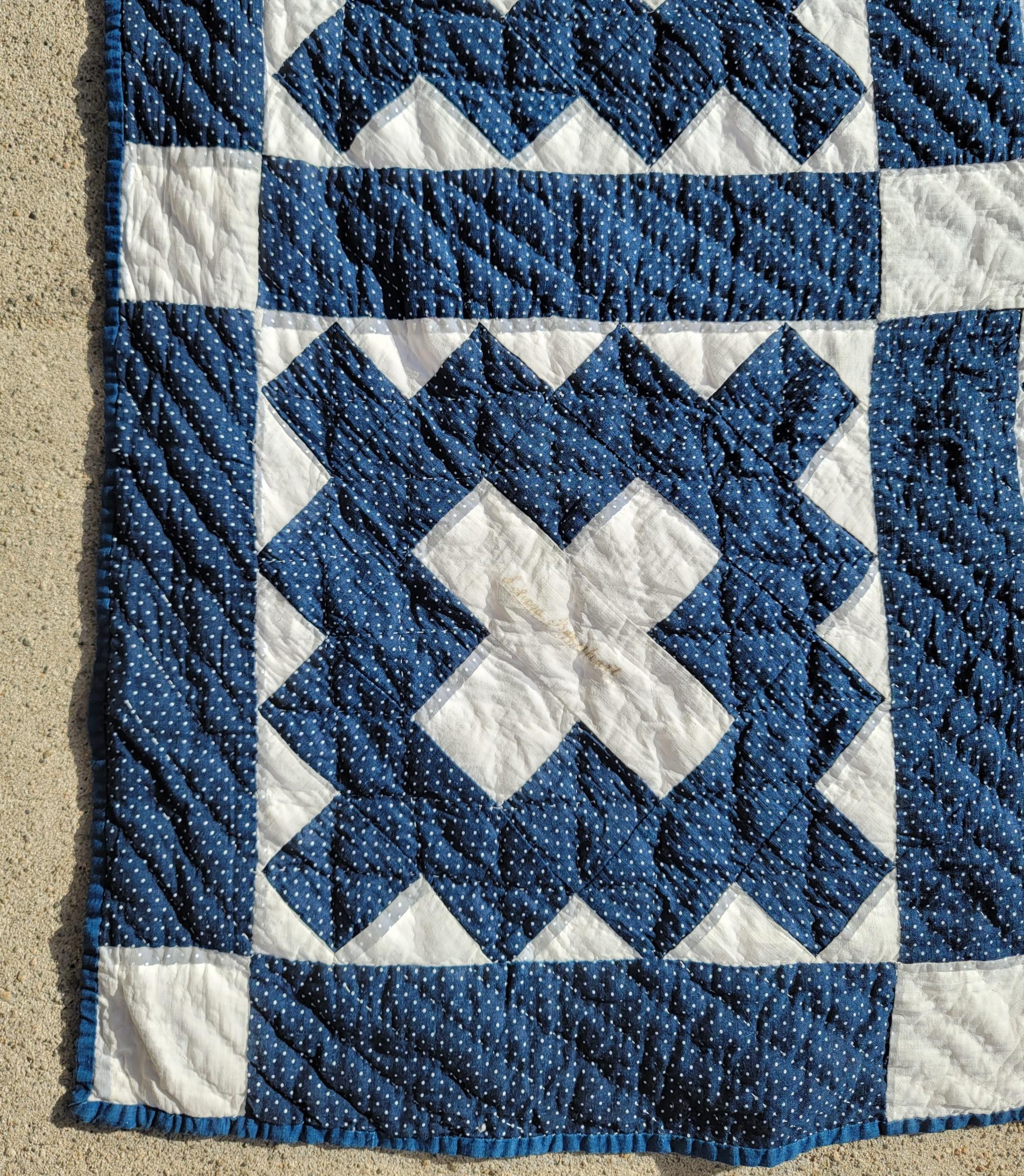 American 19thc Blue & White Chimney Sweep Quilt For Sale
