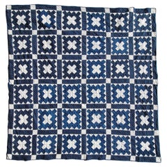 Vintage 19thc Blue & White Chimney Sweep Quilt