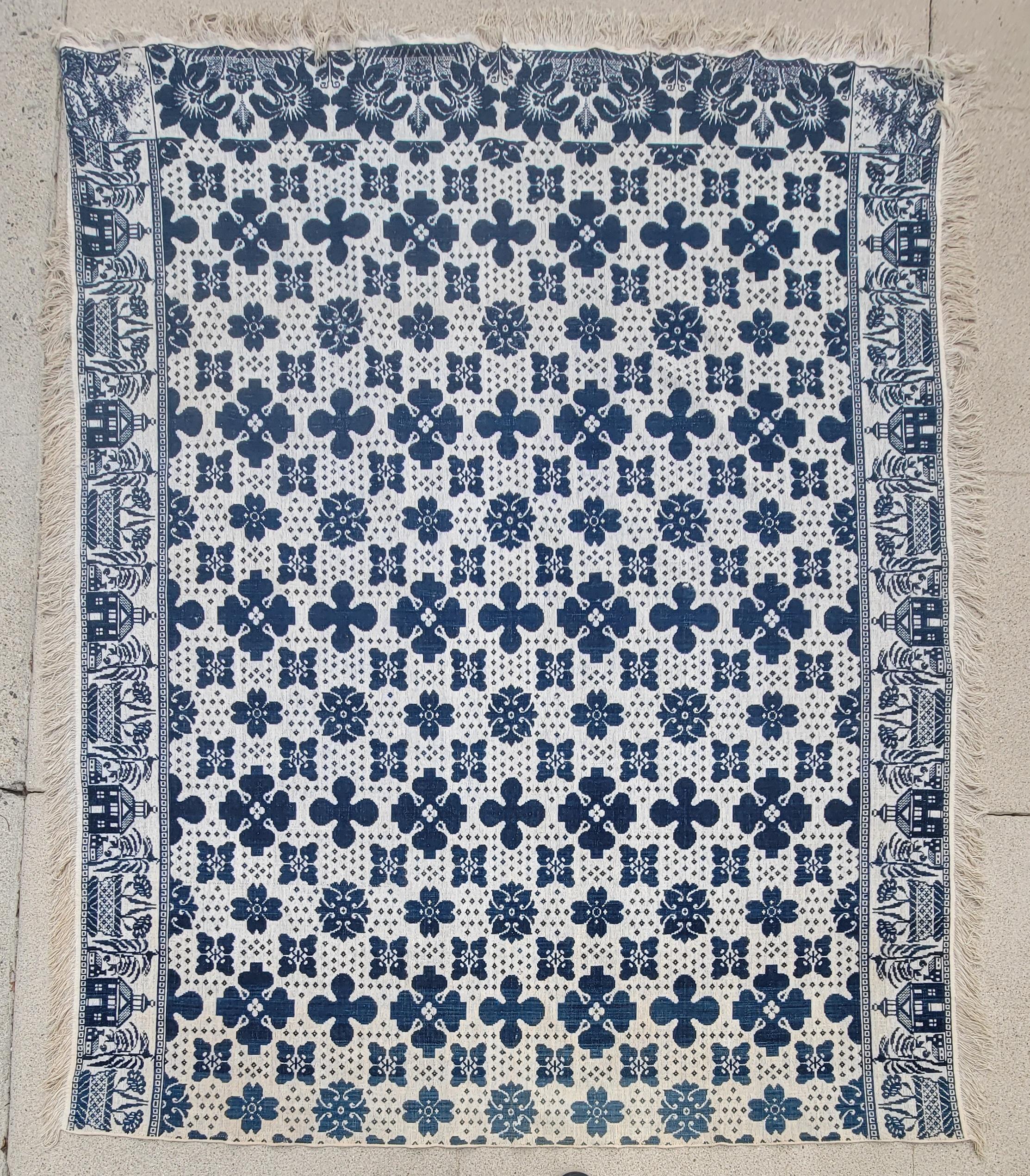19. Jahrhundert Handgewebte Decke in Doppelgewebe aus den Jahren 1840-1850. Christliches und heidnisches Muster: Diese Decke wurde in Ohio gefunden.