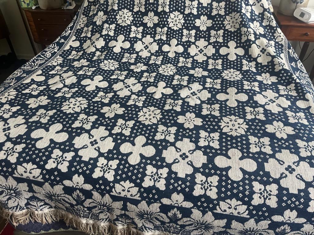 American 19Thc Blue & White Coverlet  For Sale