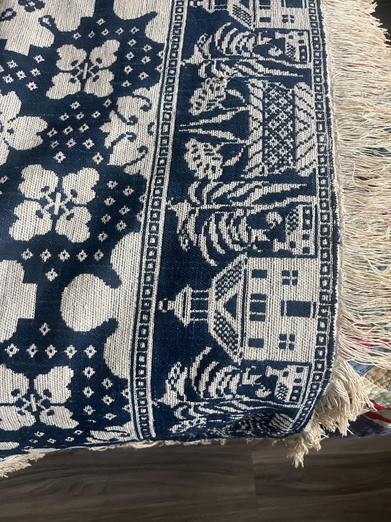 Hand-Crafted 19Thc Blue & White Coverlet  For Sale