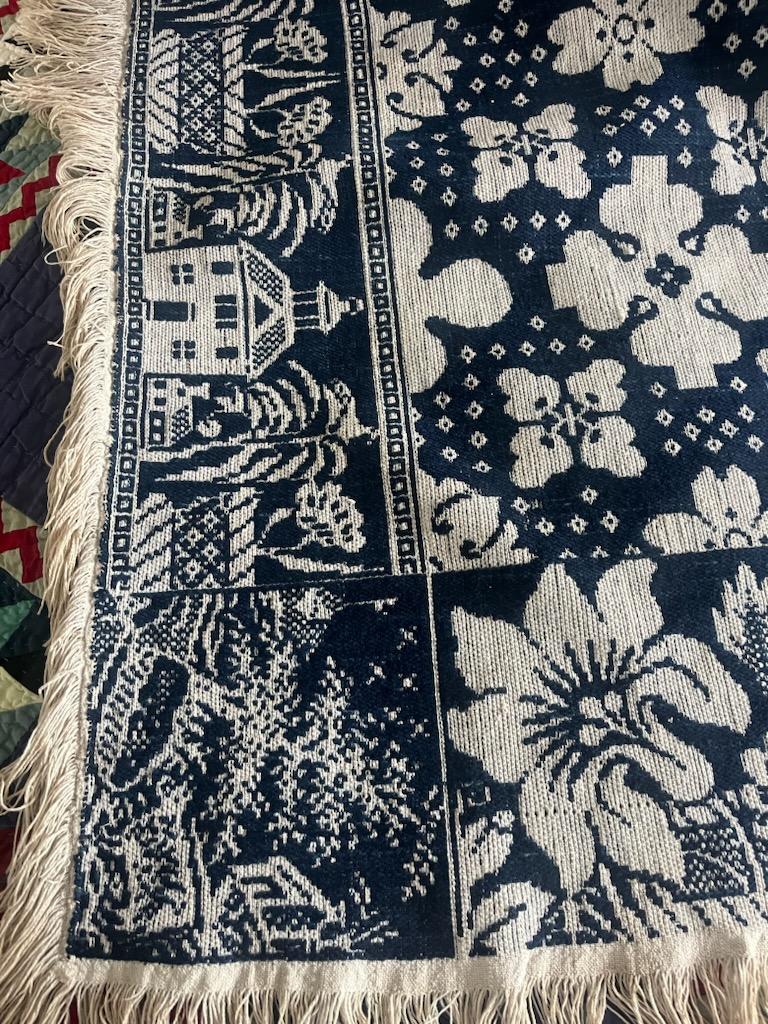 19Thc Blue & White Coverlet  In Good Condition For Sale In Los Angeles, CA