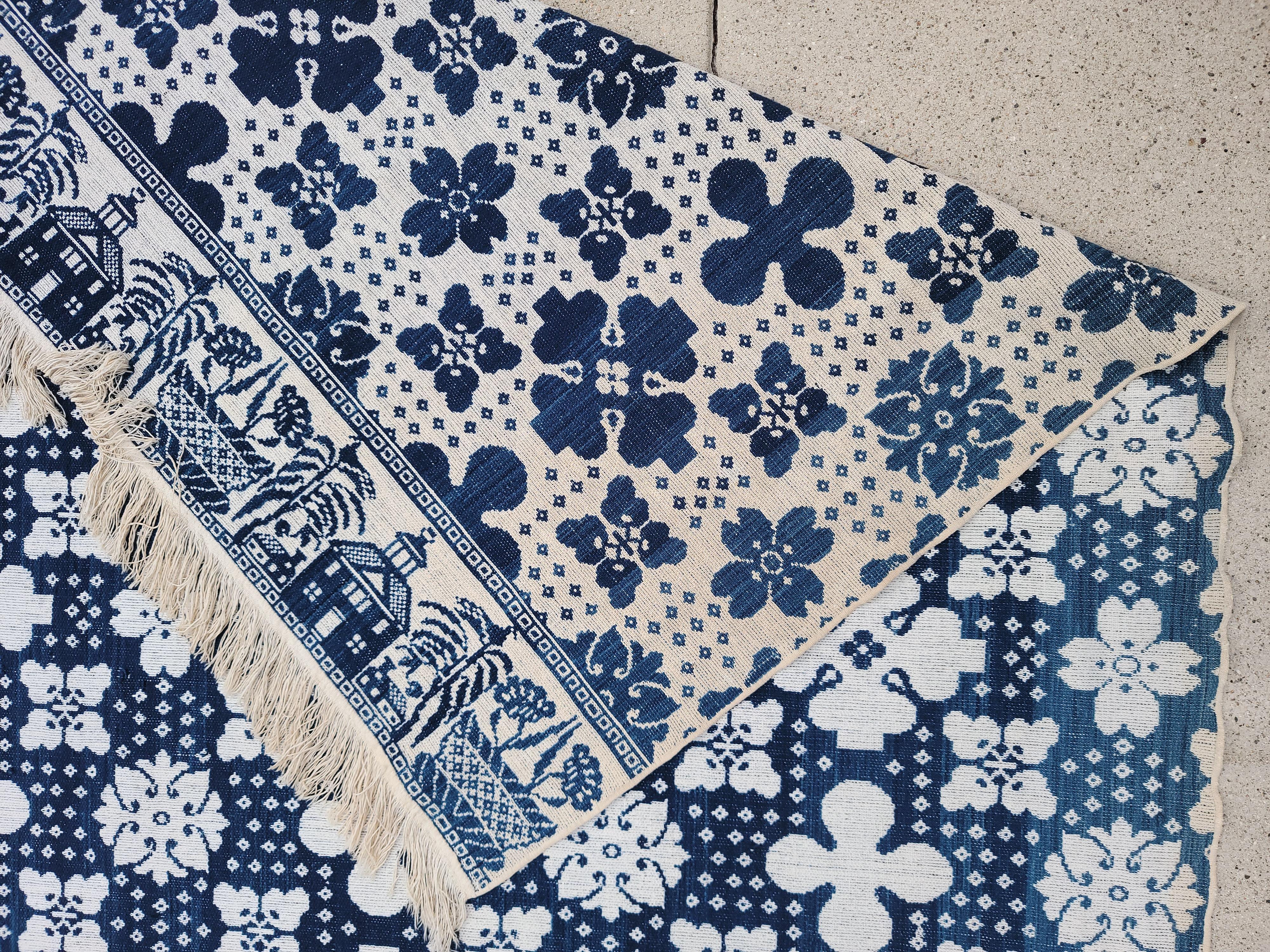 Cotton 19Thc Blue & White Coverlet  For Sale