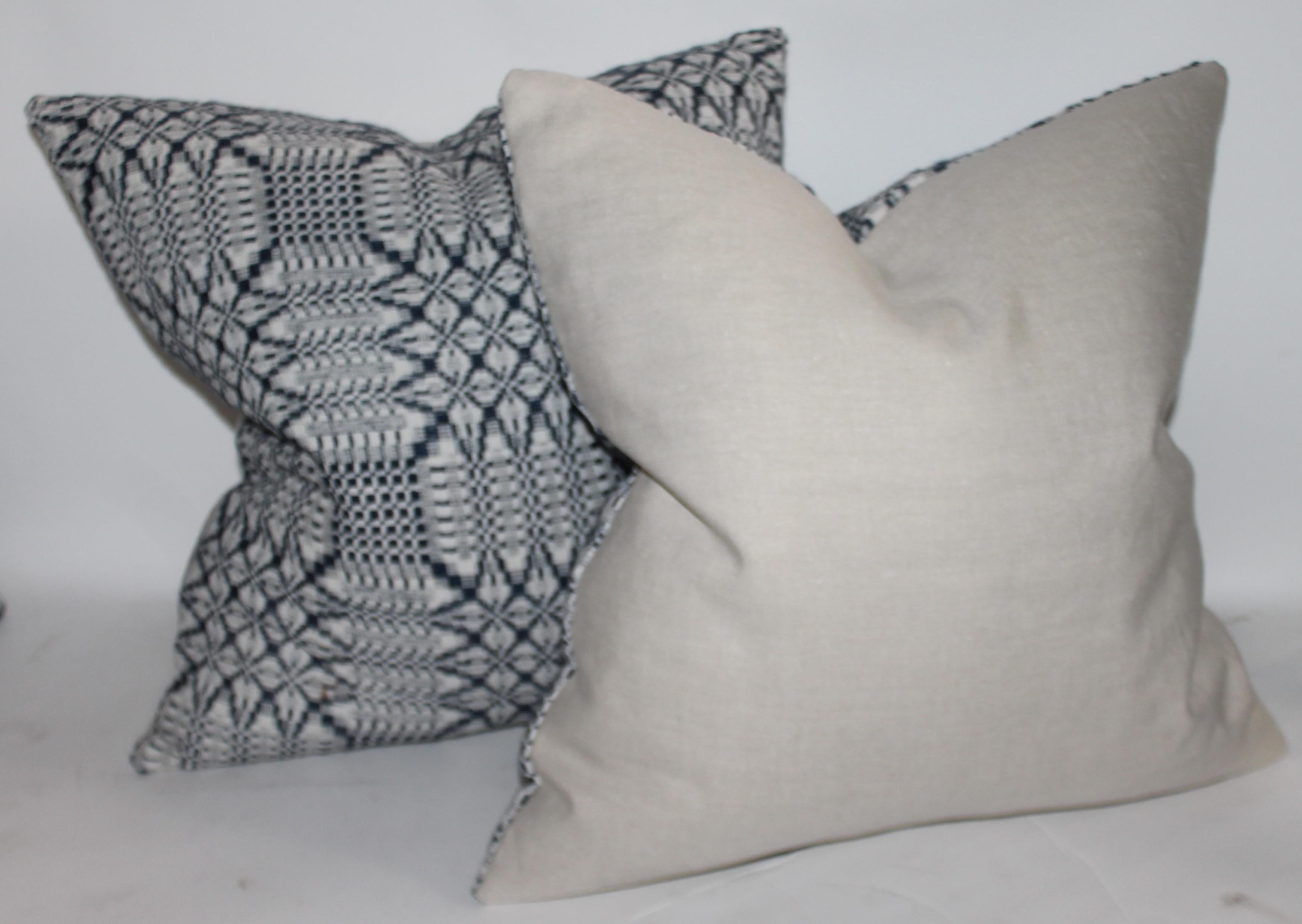 Hand-Woven 19thc Blue & White Coverlet Pillows, Collection of Four For Sale
