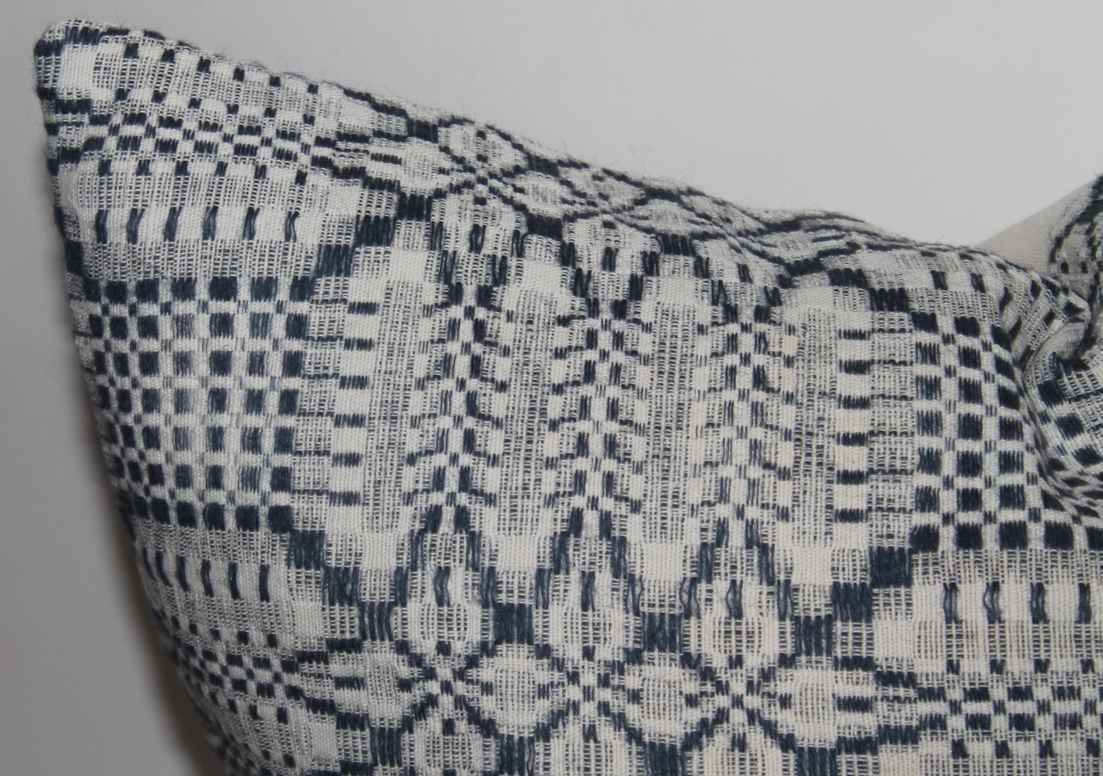 Cotton 19thc Blue & White Coverlet Pillows, Collection of Four For Sale