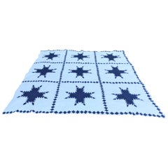 19th Century Blue and White Feathered Star Quilt