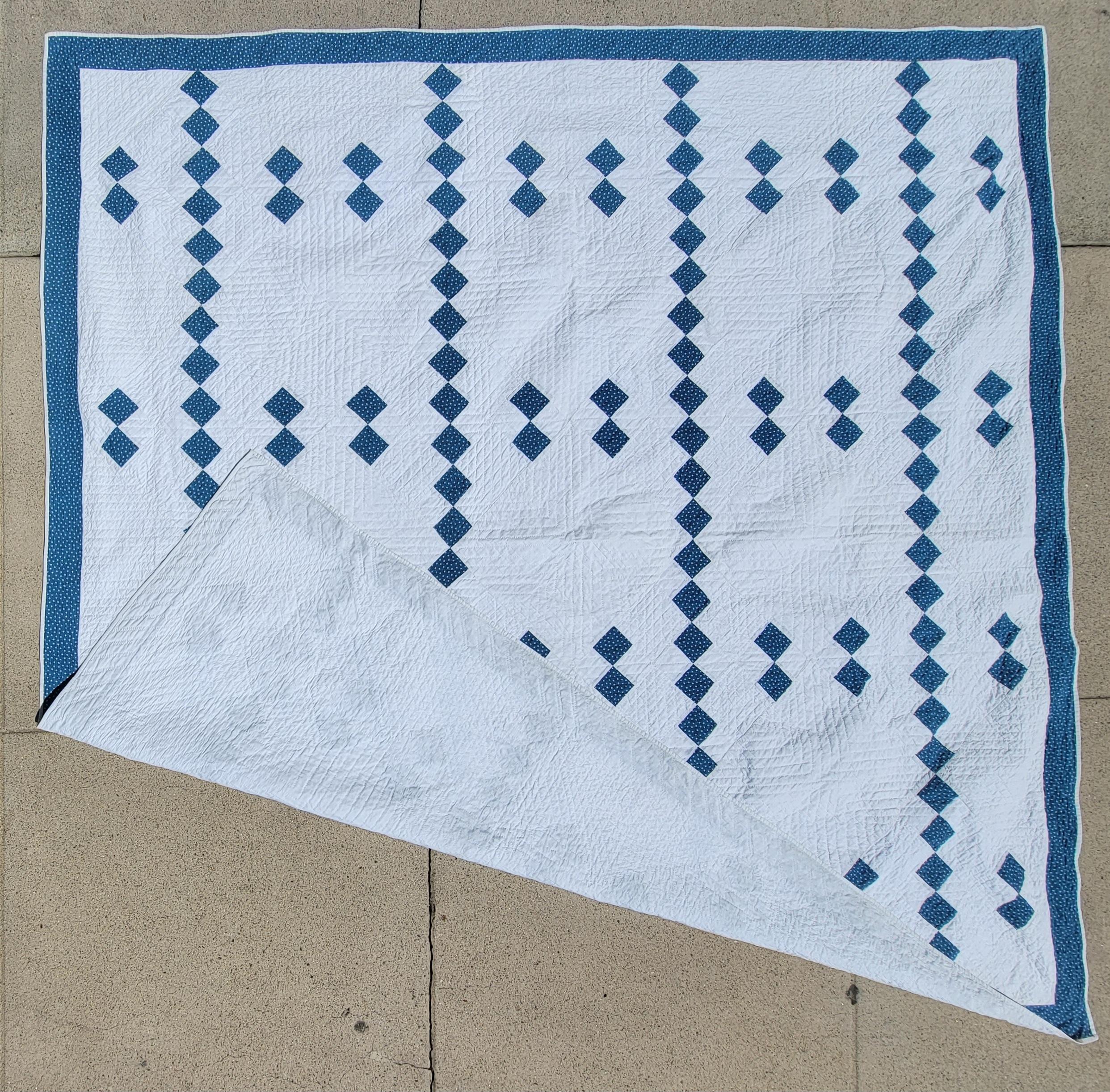 19th century Blue & white Irish chain quilt with fine quilting.This quilt is in great condition.