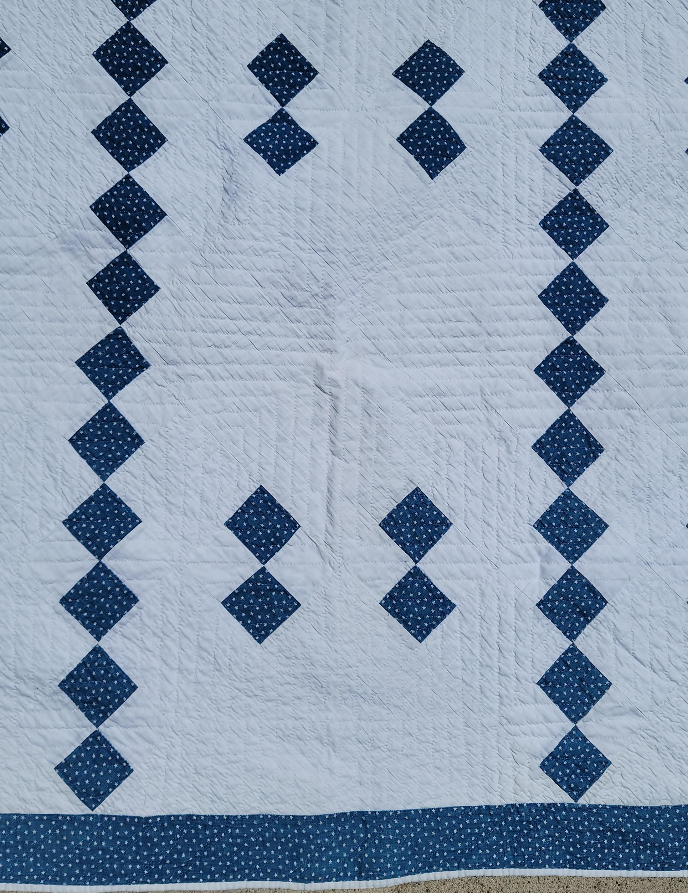 Adirondack 19th Century Blue & White Irish Chain Quilt For Sale