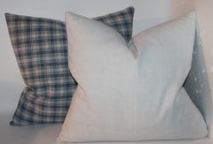 19th Century Blue and White Linen Pillows, Pair