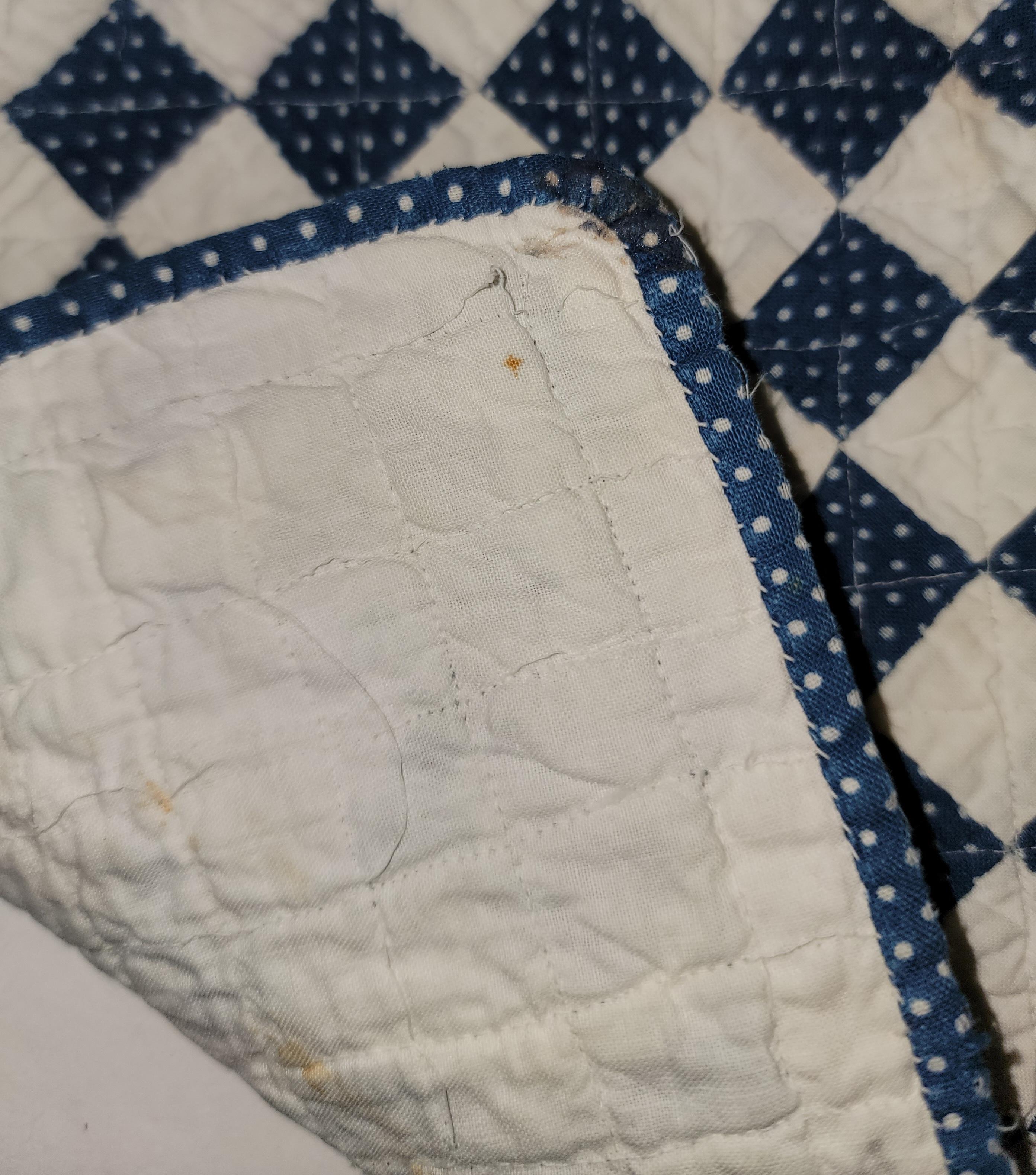 Country 19th C Blue & White One Patch Doll Quilt For Sale