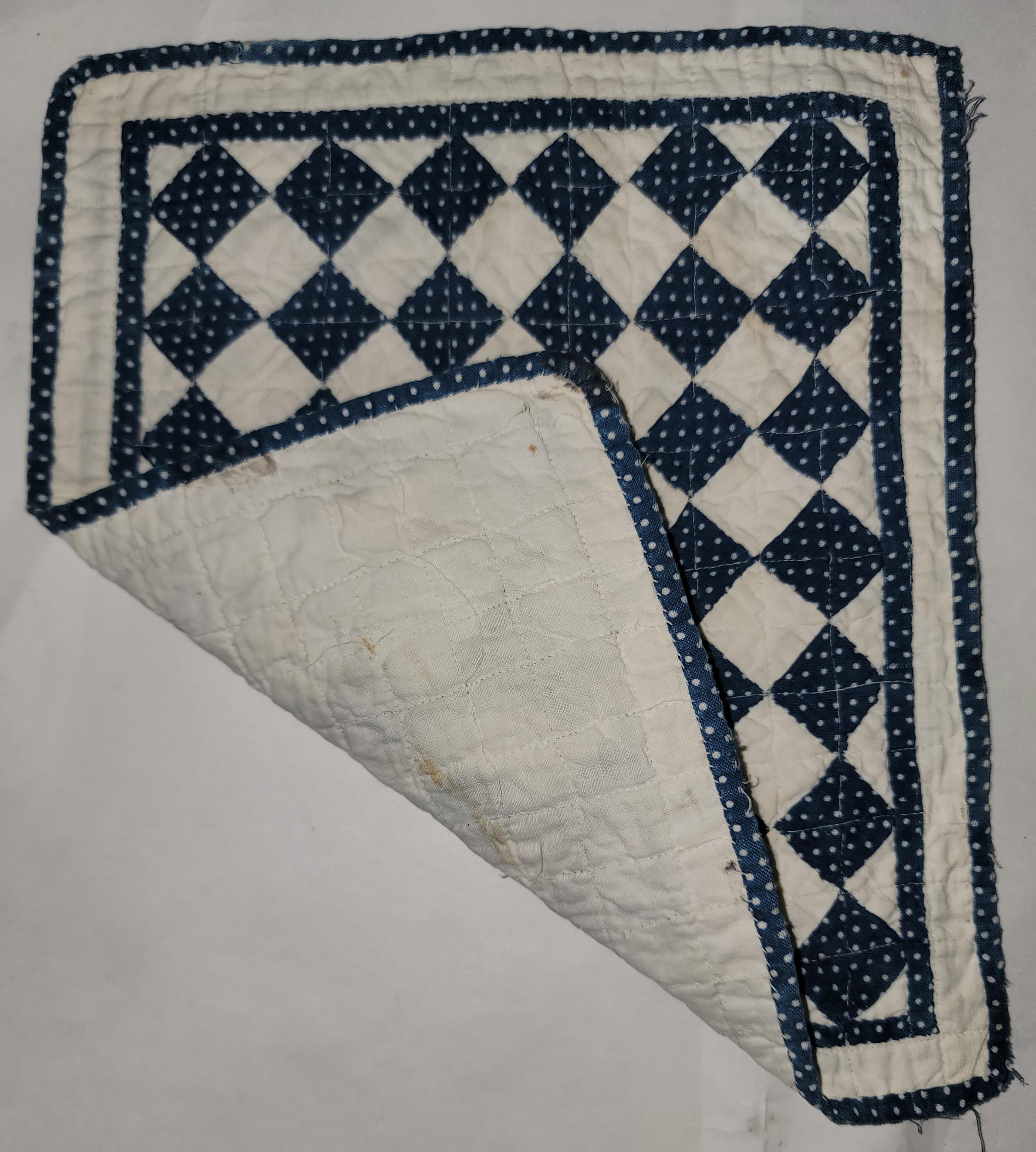 American 19th C Blue & White One Patch Doll Quilt For Sale