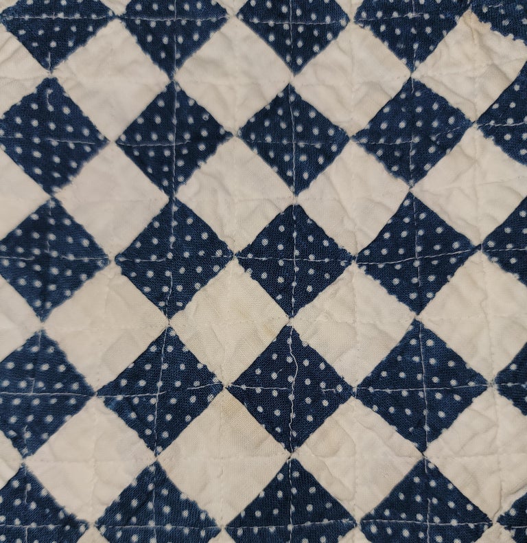 Hand-Crafted 19th C Blue & White One Patch Doll Quilt For Sale
