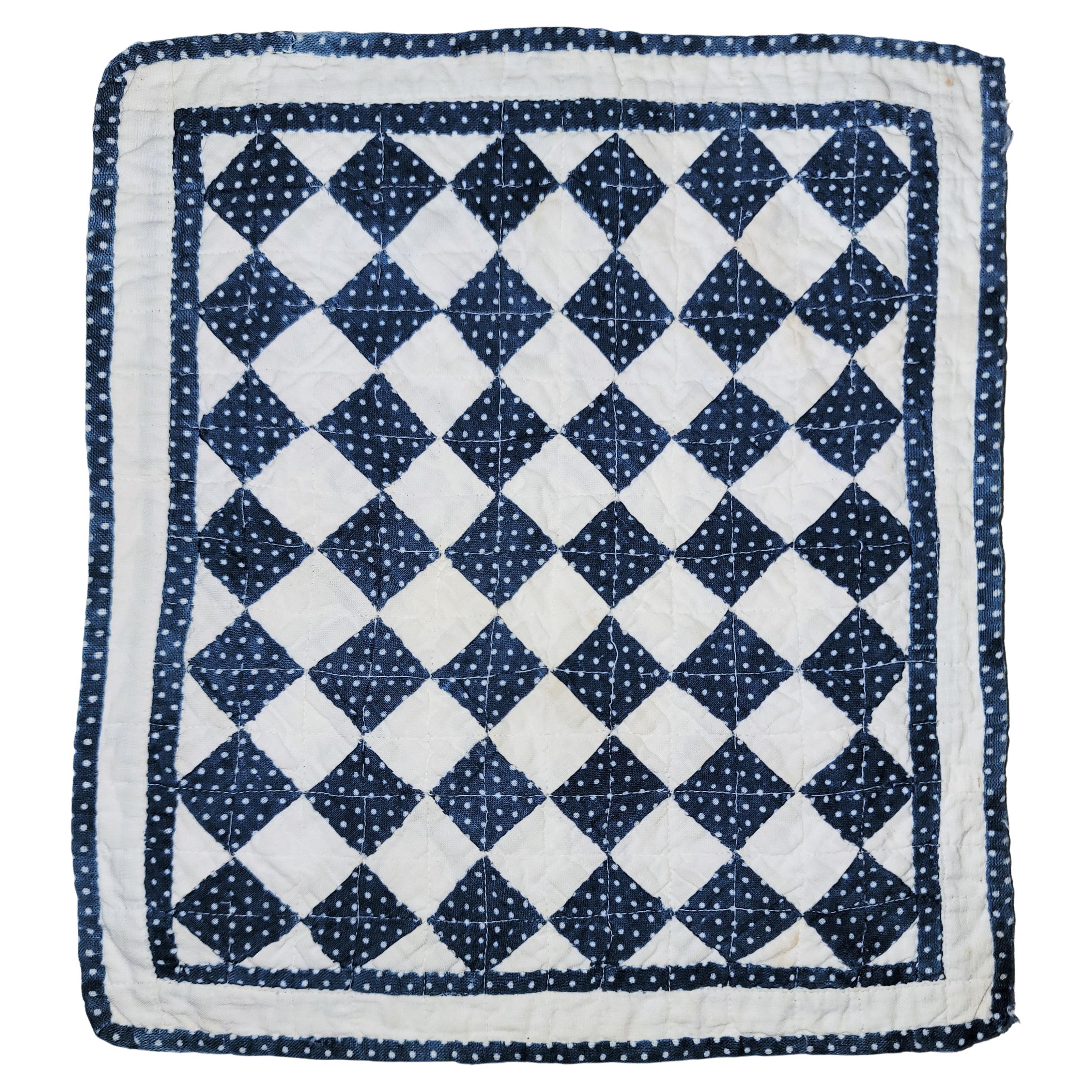 19th C Blue & White One Patch Doll Quilt For Sale