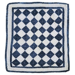 Antique 19th C Blue & White One Patch Doll Quilt