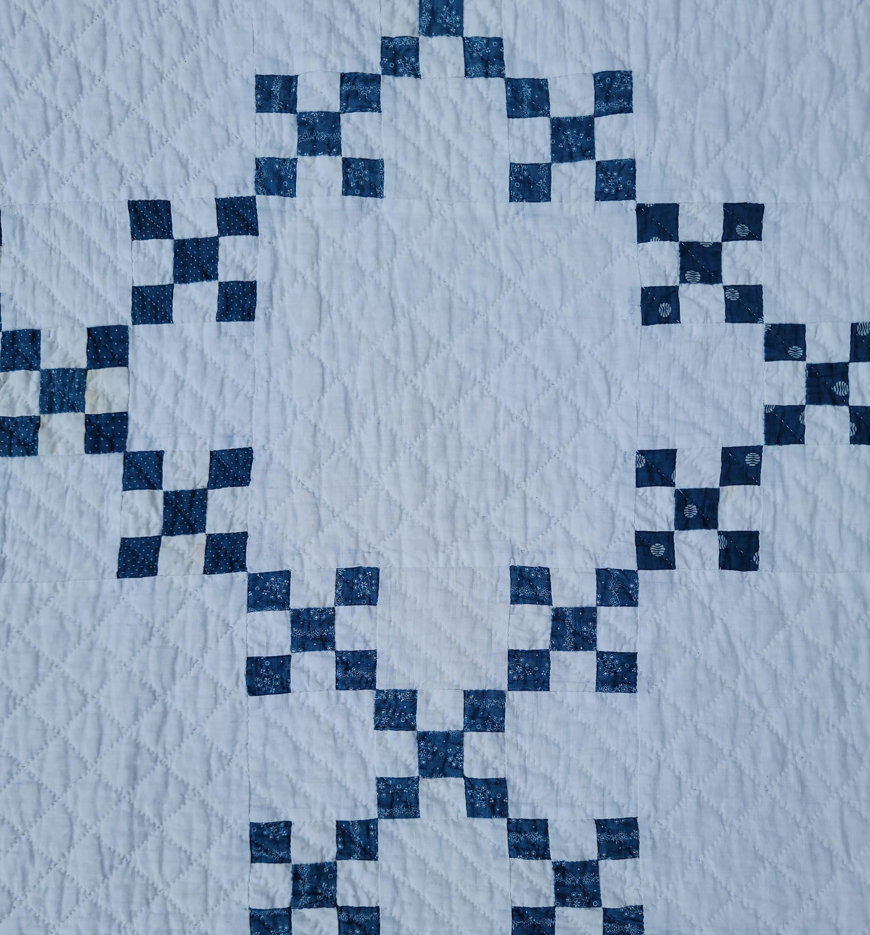 Adirondack 19th Century Blue & White Postage Stamp Quilt For Sale