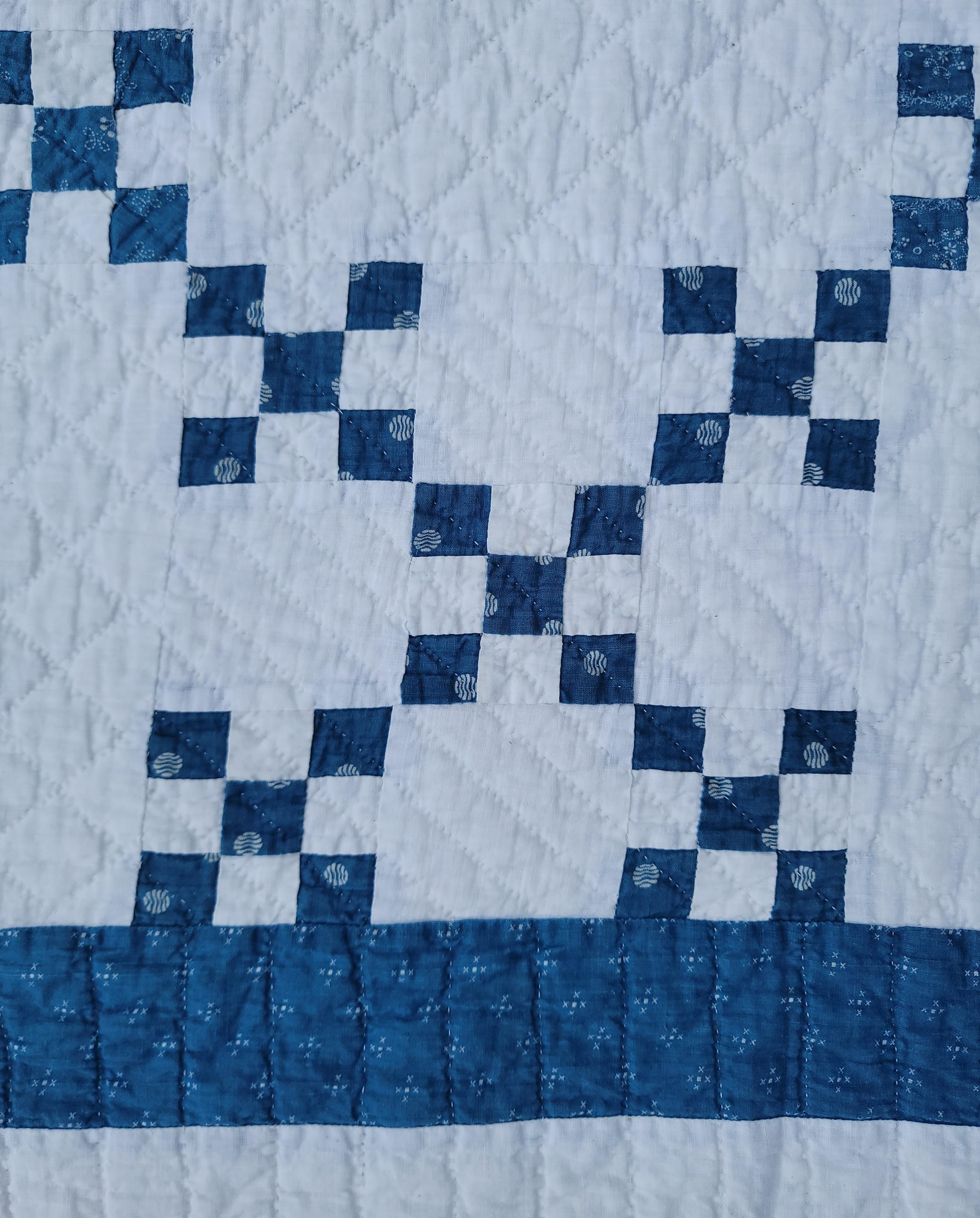 American 19th Century Blue & White Postage Stamp Quilt For Sale
