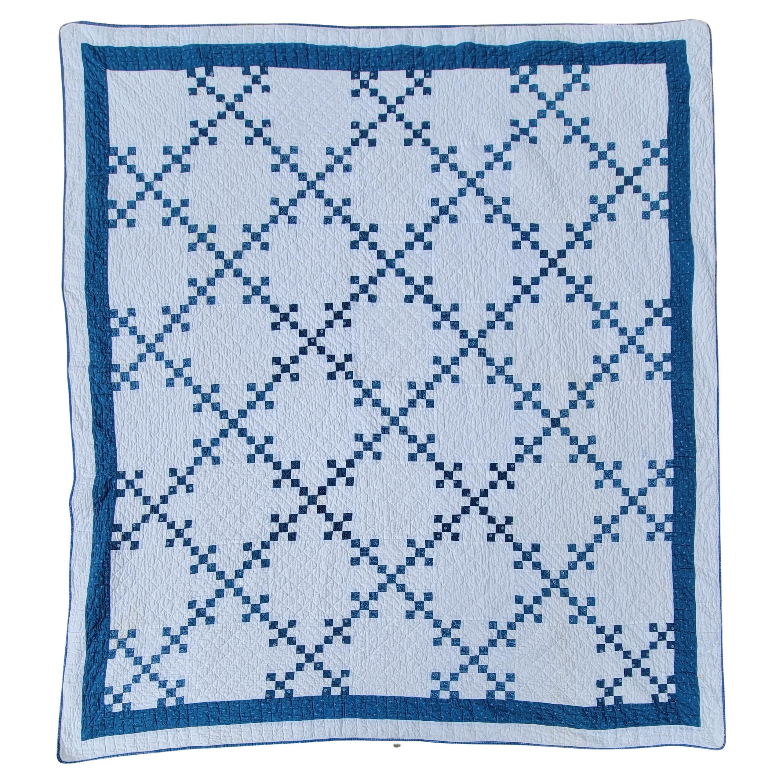 19th Century Blue & White Postage Stamp Quilt For Sale
