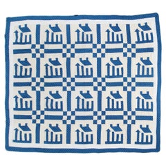 19Thc Blue & White School House Quilt