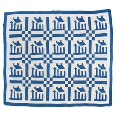 Antique 19Thc Blue & White School House Quilt